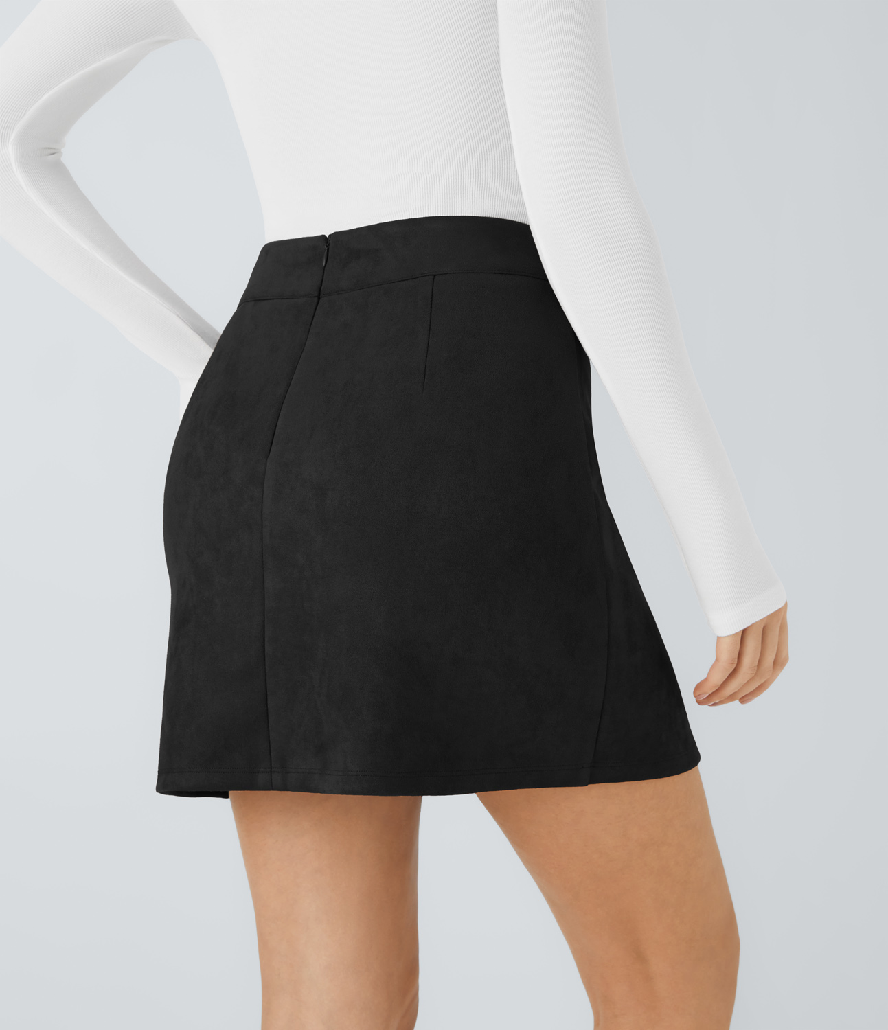 Halara High Waisted Decorative Button Zipper Split Suede Mini Casual Skirt  - Black - S(regular) 