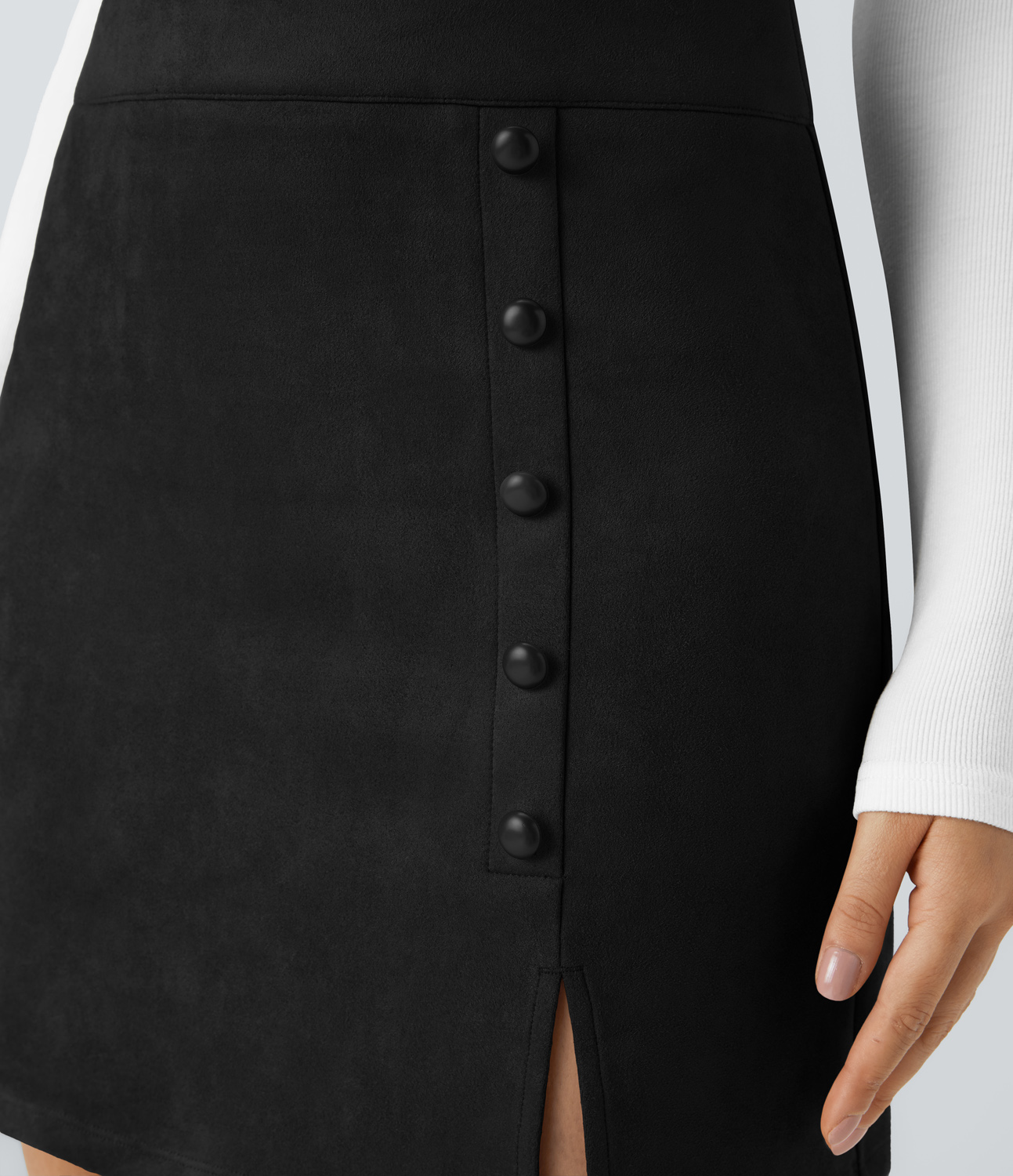 Halara High Waisted Decorative Button Zipper Split Suede Mini Casual Skirt  - Black - S(regular) 