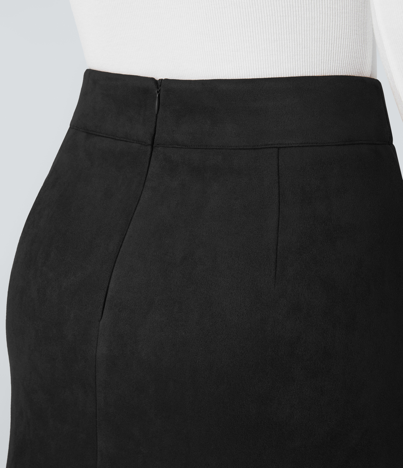 Halara High Waisted Decorative Button Zipper Split Suede Mini Casual Skirt  - Black - S(regular) 