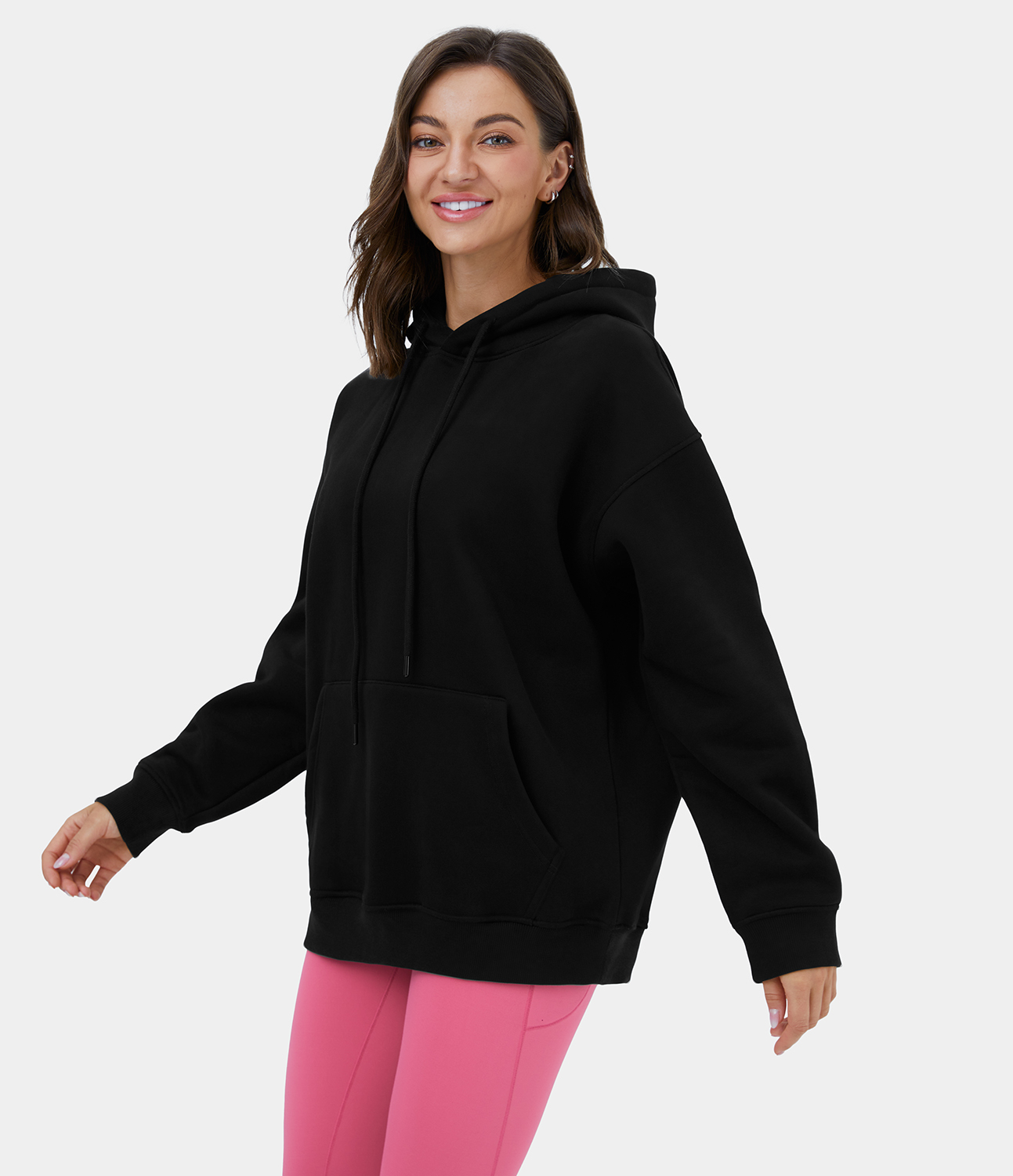 drawstring kangaroo pocket zipper up placket hooded sweatshirt & leggings