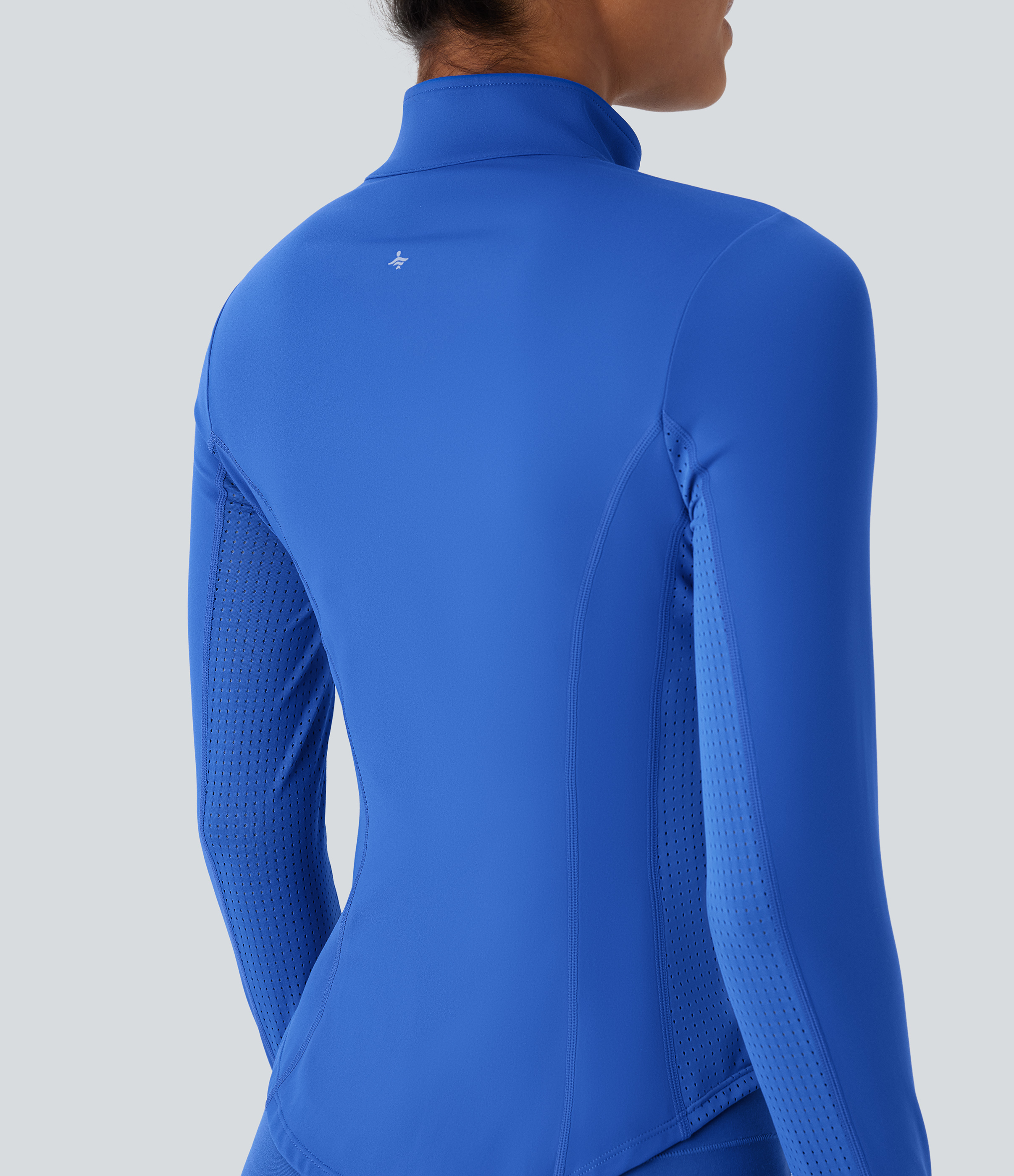 Halara Softlyzeroв„ў Plush Contrast Perforated Thumb Hole Curved Hem Zipper Yoga Jacket  - Beaucoup Blue - S 