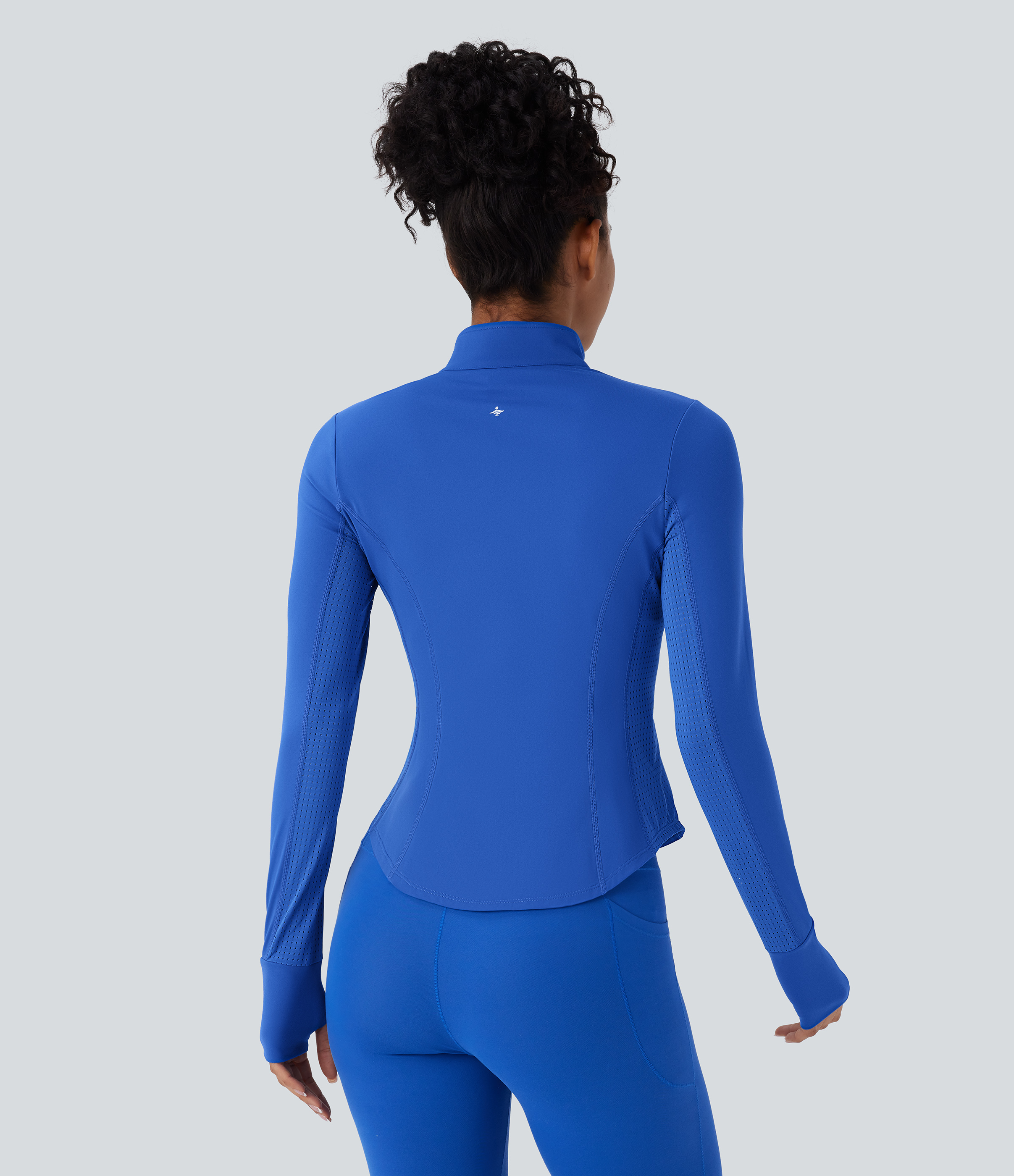 Halara Softlyzeroв„ў Plush Contrast Perforated Thumb Hole Curved Hem Zipper Yoga Jacket  - Beaucoup Blue - S 