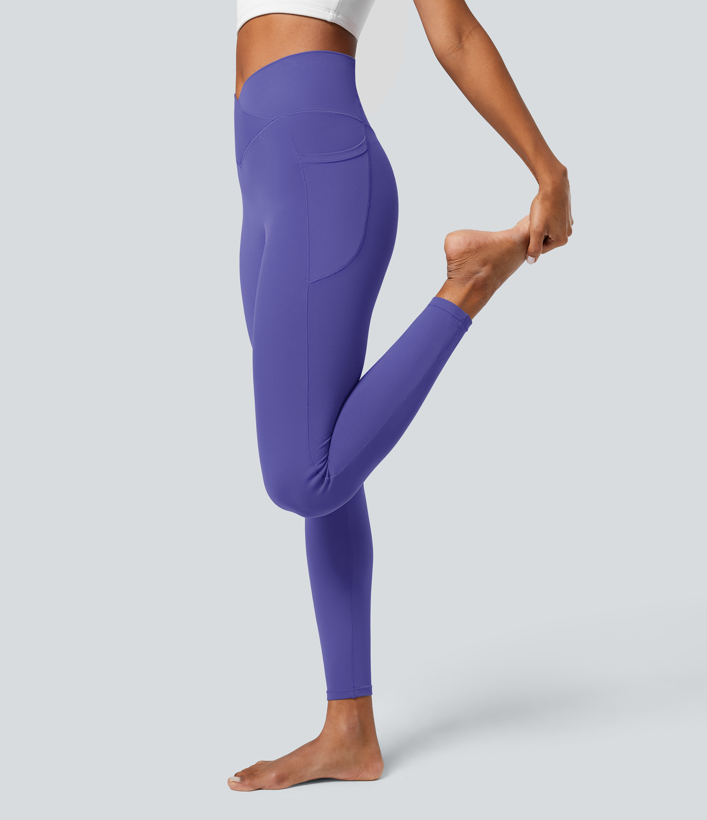 Halara Everyday Cloudfulв„ў Crossover Pocket Plain Leggings  - Misty Lavender - M(7/8) gym leggings leggings with pockets 