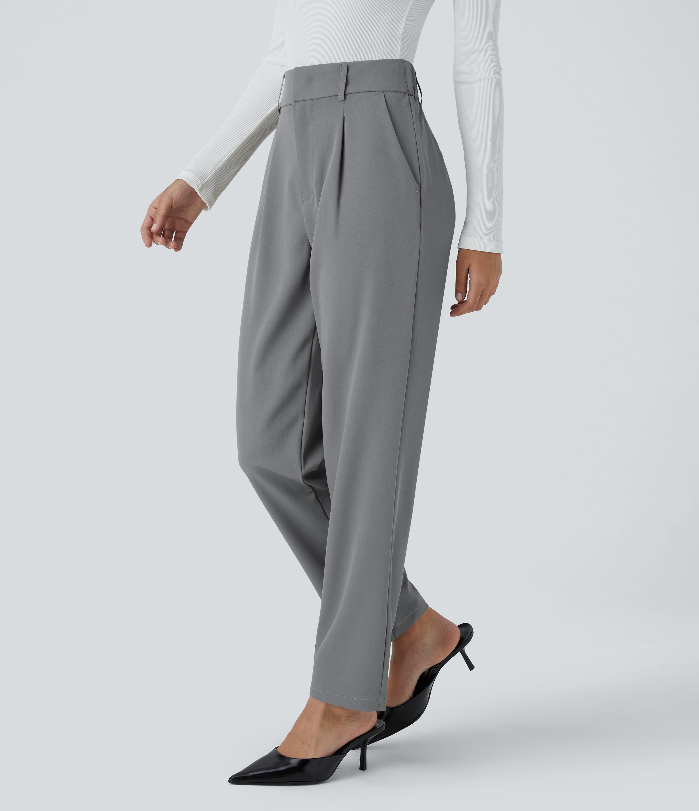 Halara High Waisted Side Pocket Solid Work Tapered Pants  - Mockingbird - M(regular) sweatpants jogger pants stacked sweatpants cargo joggers 
