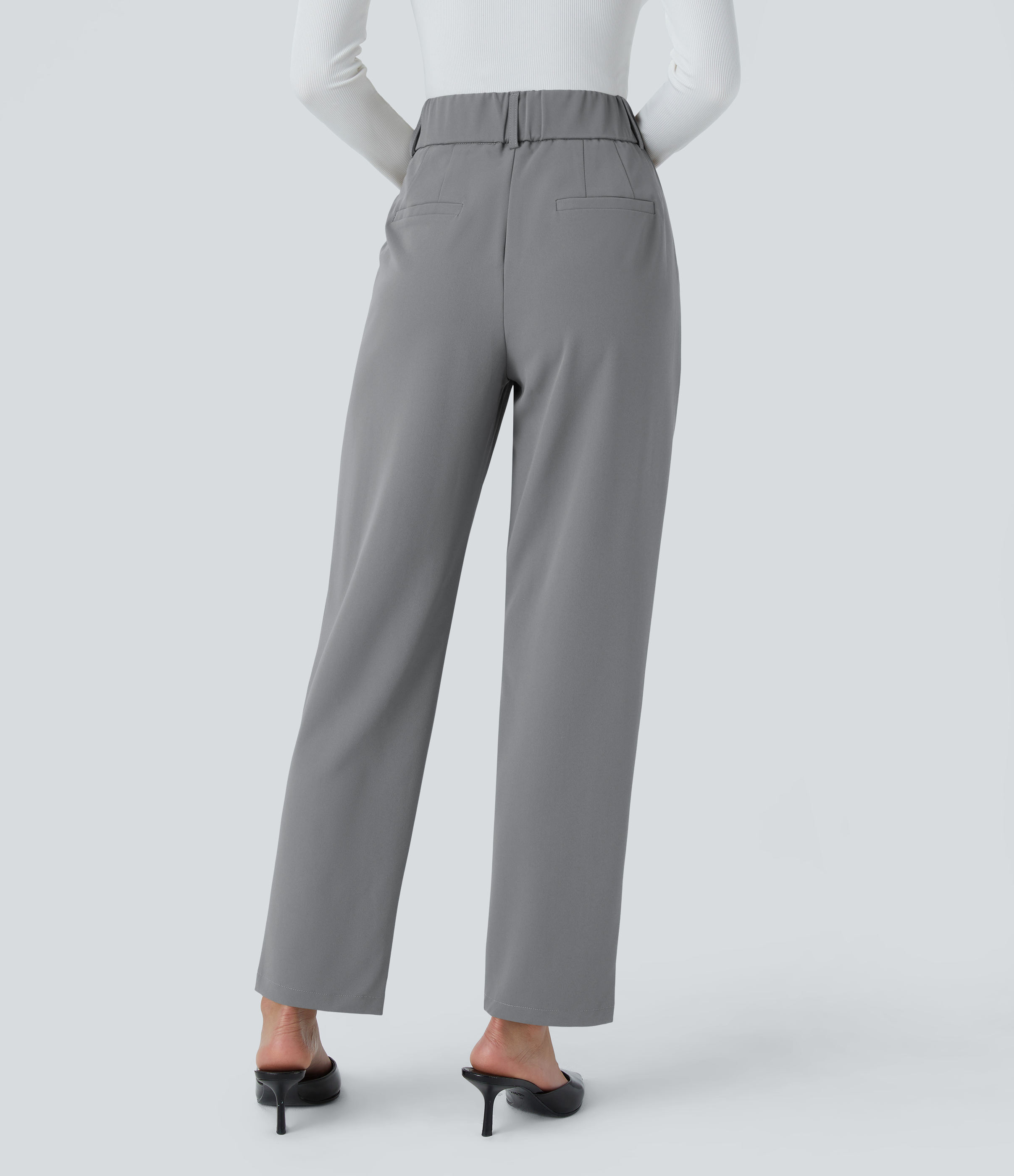 Halara High Waisted Side Pocket Solid Work Tapered Pants  - Mockingbird - M(regular) sweatpants jogger pants stacked sweatpants cargo joggers 