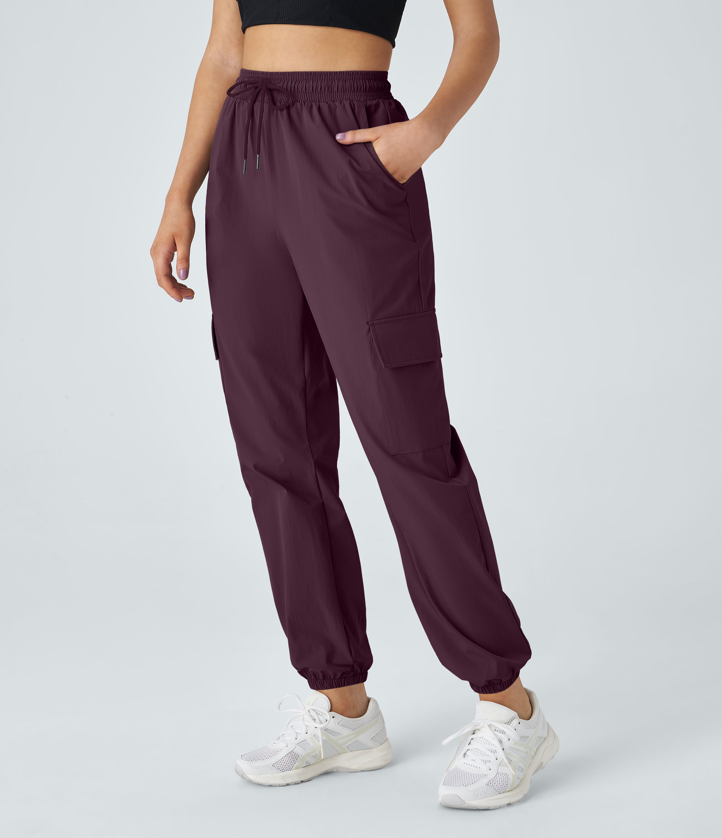Halara Mid Rise Drawstring Side Pocket Casual Cargo Joggers  - Fig - XS 