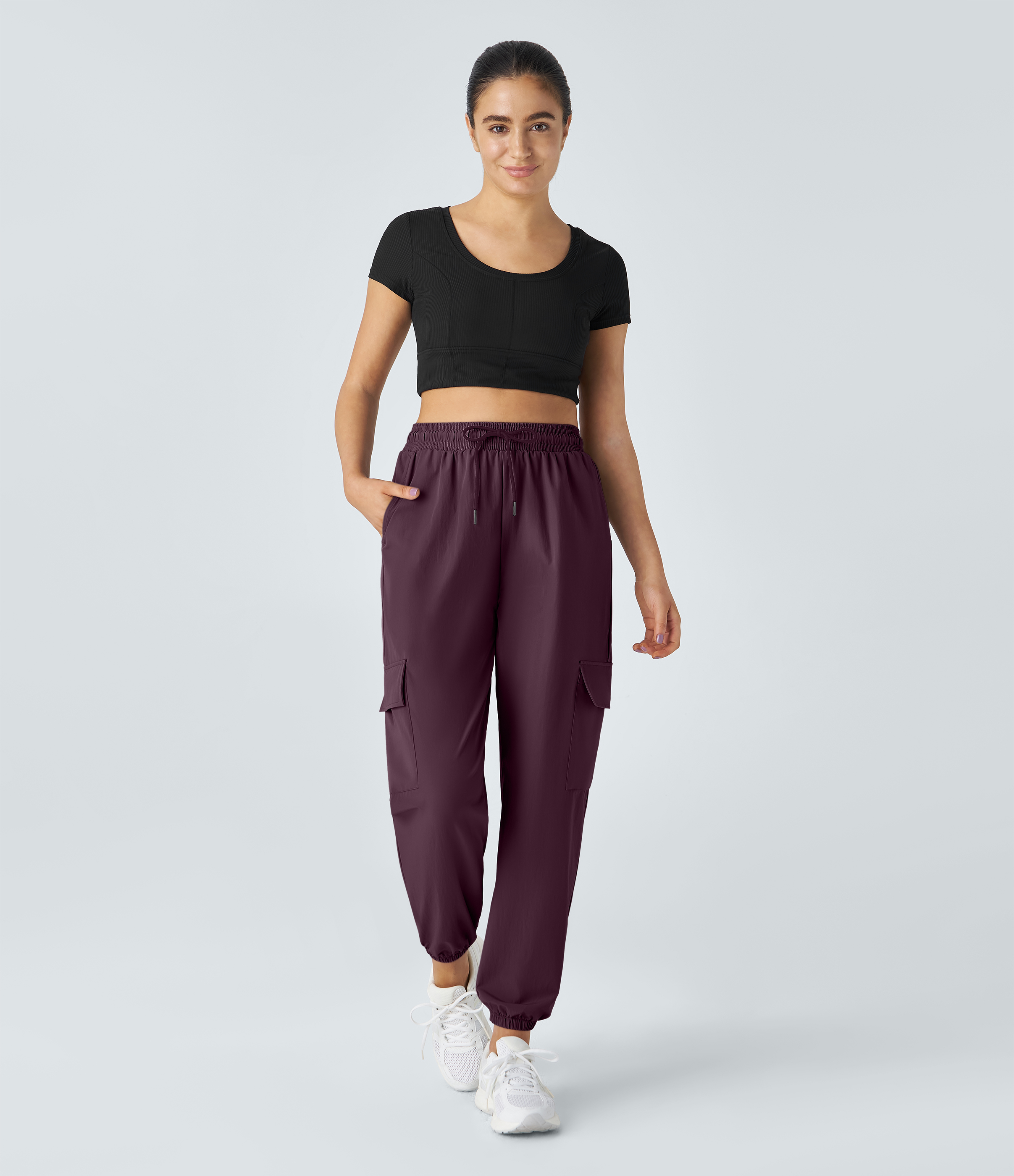 Halara Mid Rise Drawstring Side Pocket Casual Cargo Joggers  - Fig - XS 