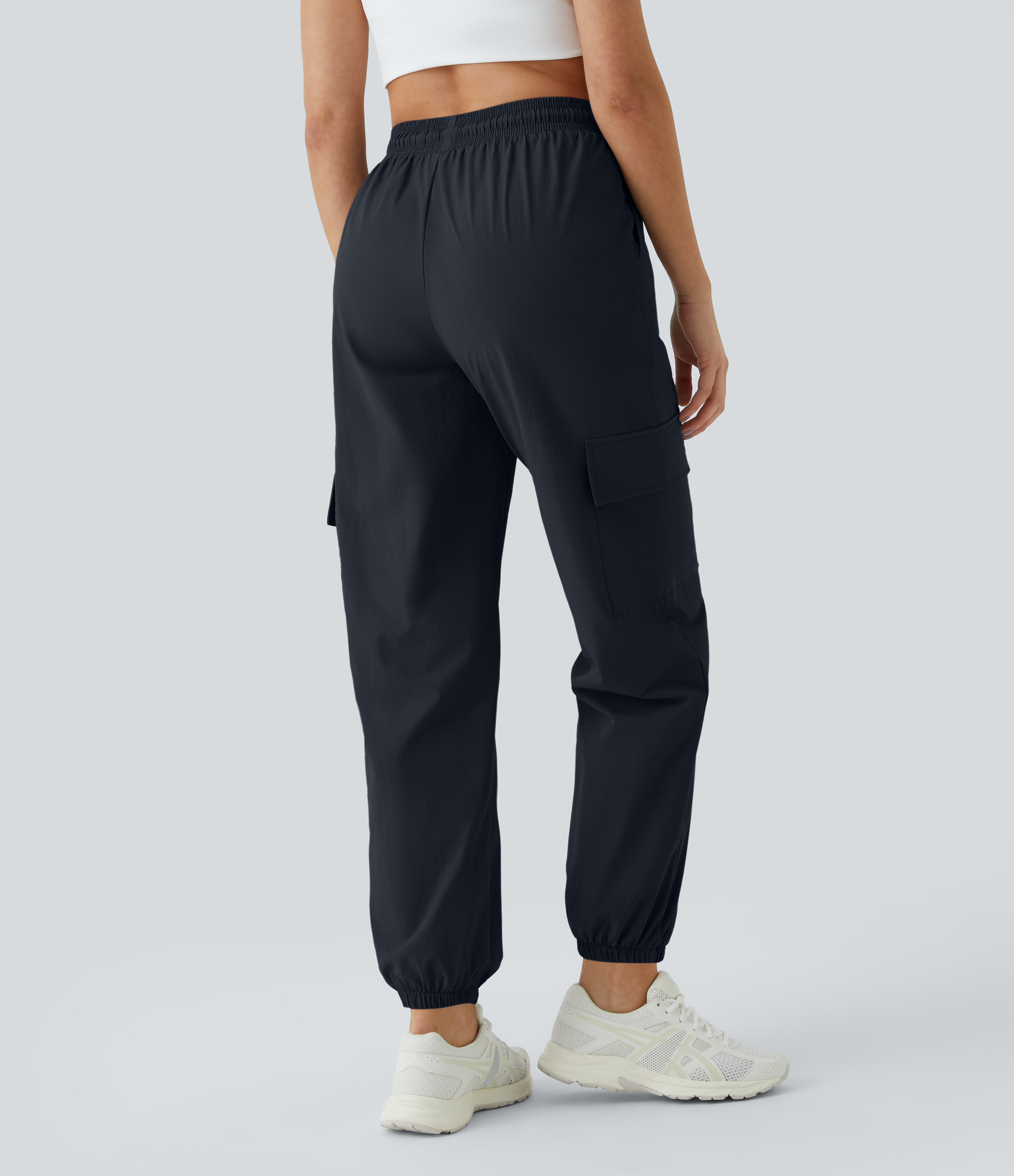 Halara Mid Rise Drawstring Side Pocket Casual Cargo Joggers  - Deep Dark Blue - XS 