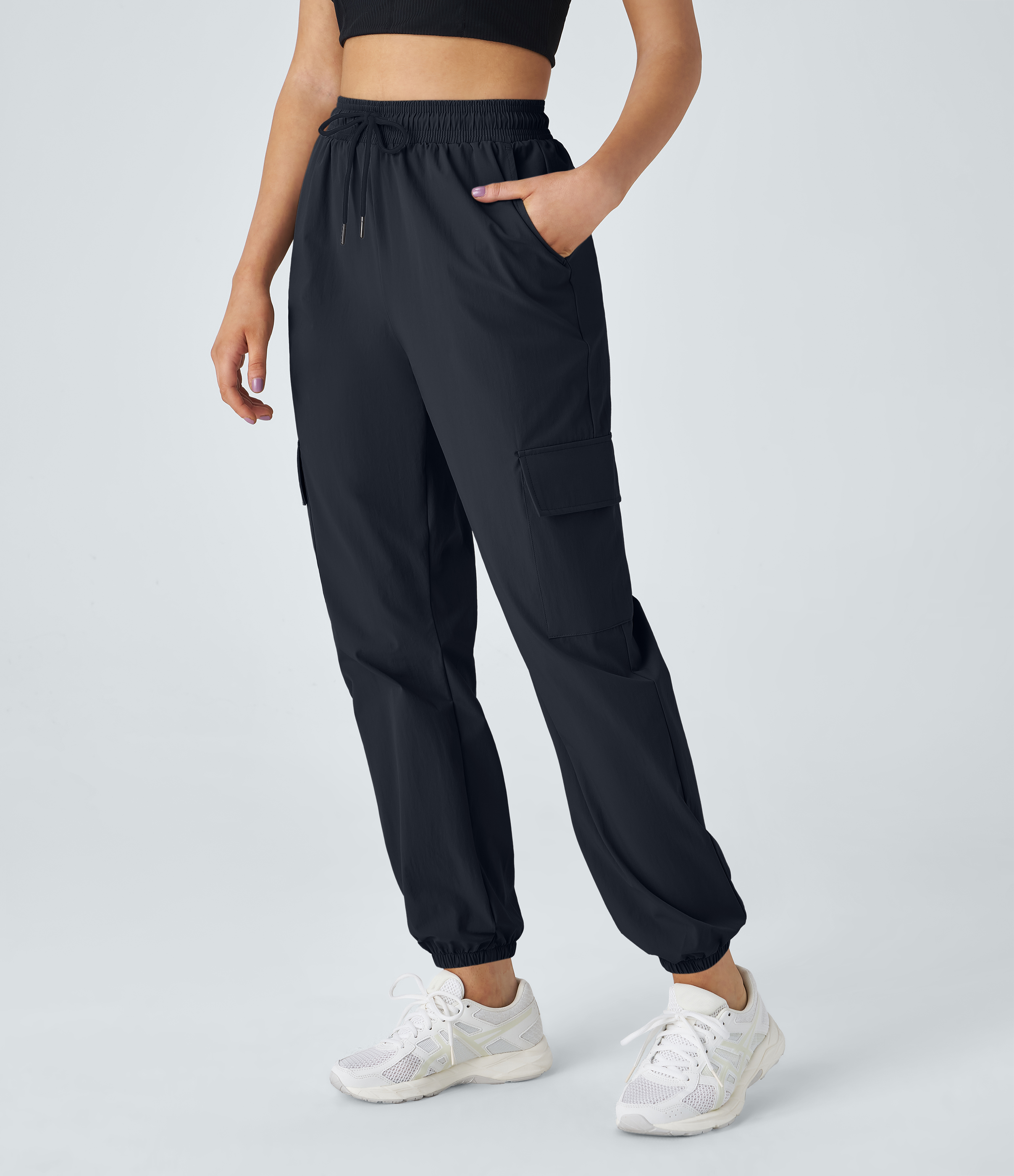 Halara Mid Rise Drawstring Side Pocket Casual Cargo Joggers  - Deep Dark Blue - XS 
