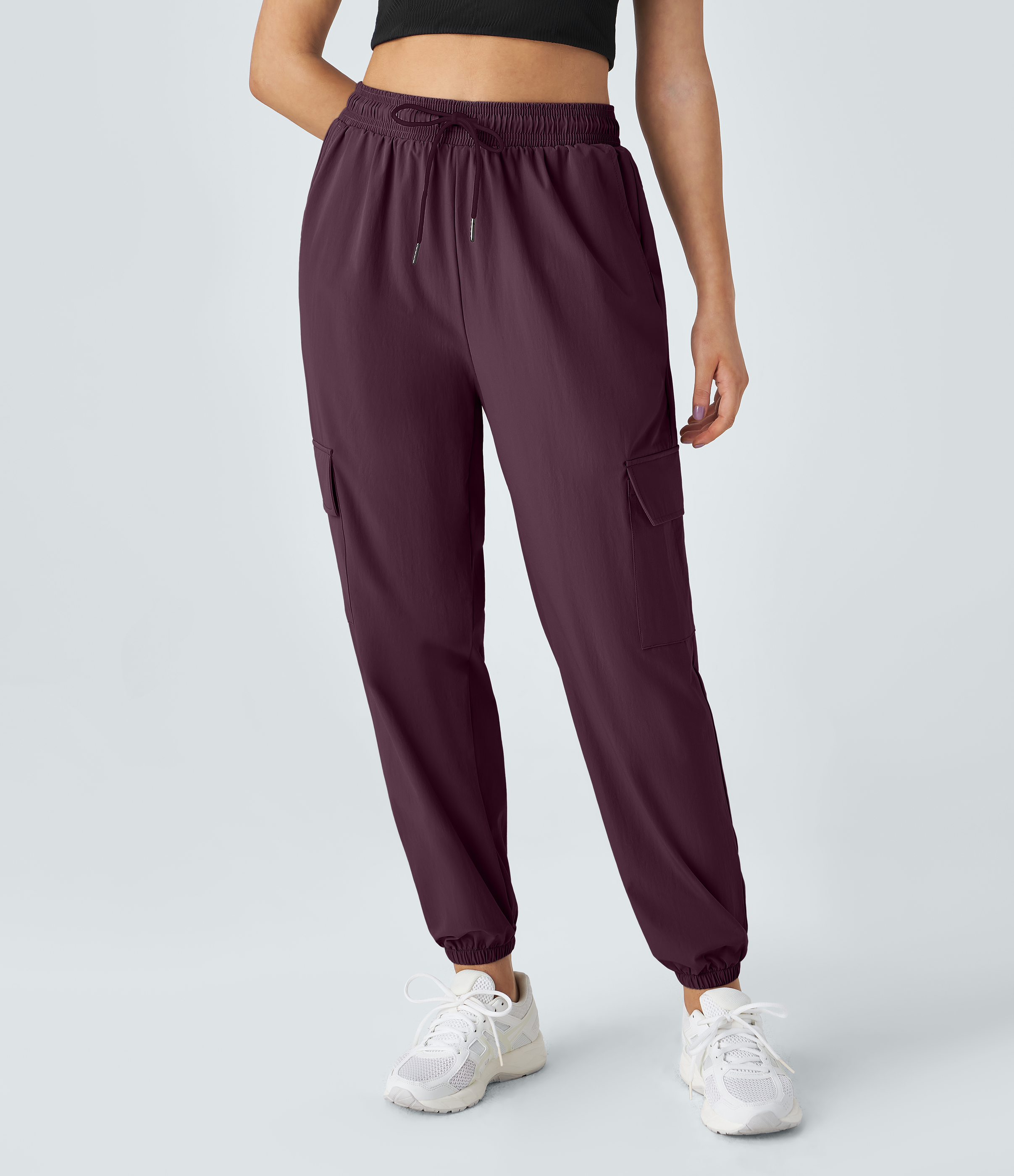 Halara Mid Rise Drawstring Side Pocket Casual Cargo Joggers  - Fig - XS 