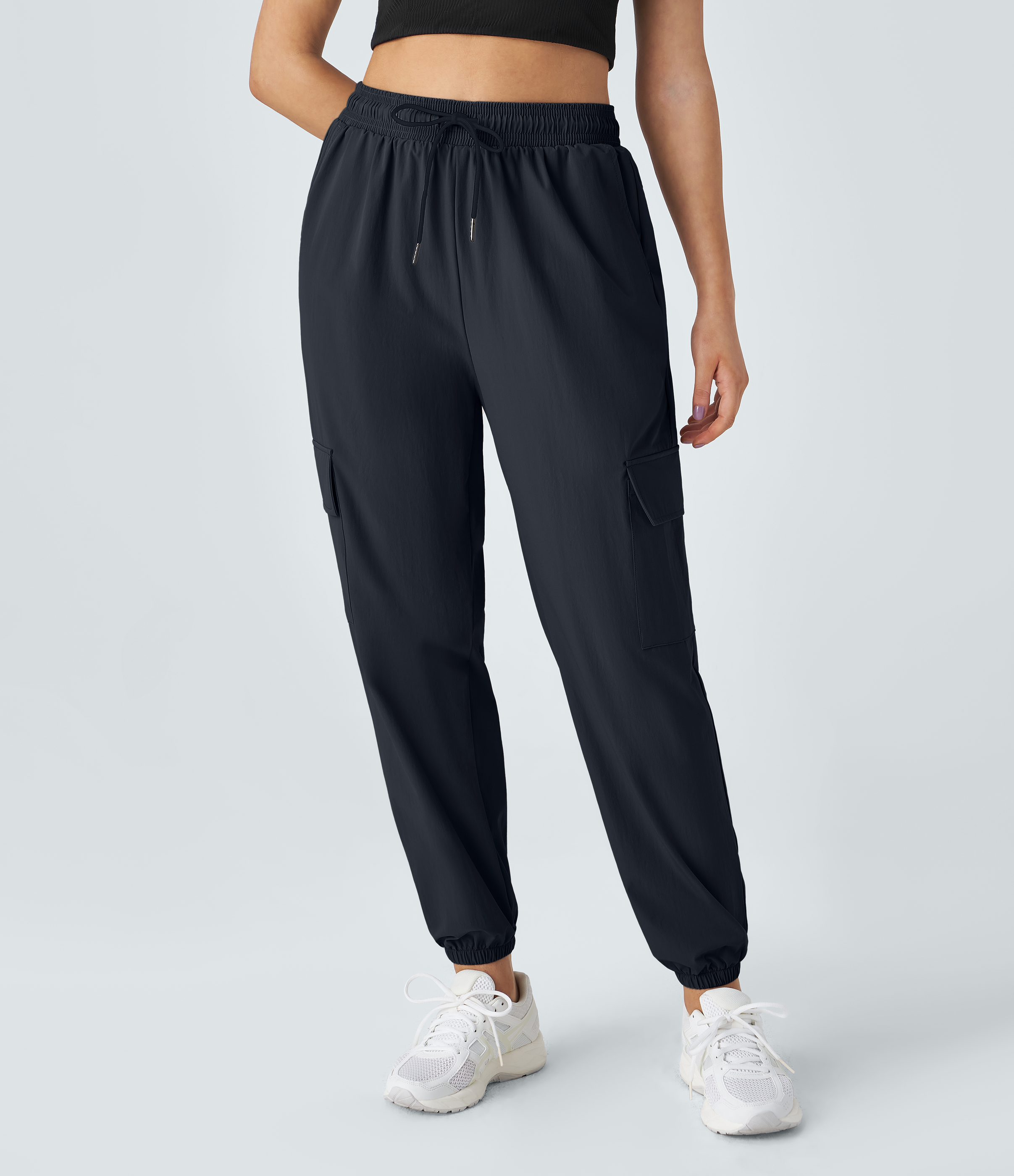 Halara Mid Rise Drawstring Side Pocket Casual Cargo Joggers  - Deep Dark Blue - XS 