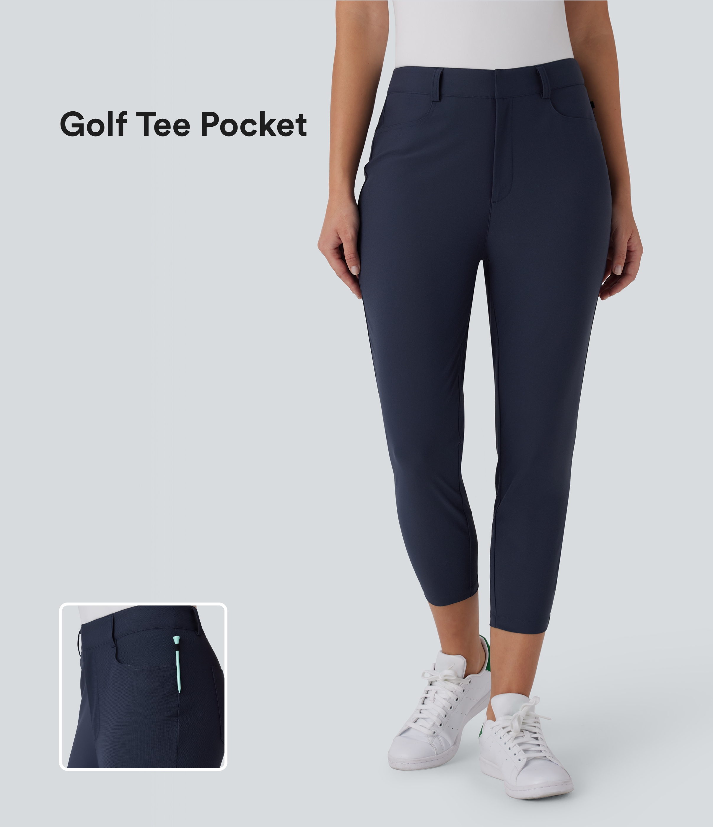 Pantalón golf capri tiro medio múltiple bolsillo ajustado secado rápido bolsillo tee golf - UPF40+
