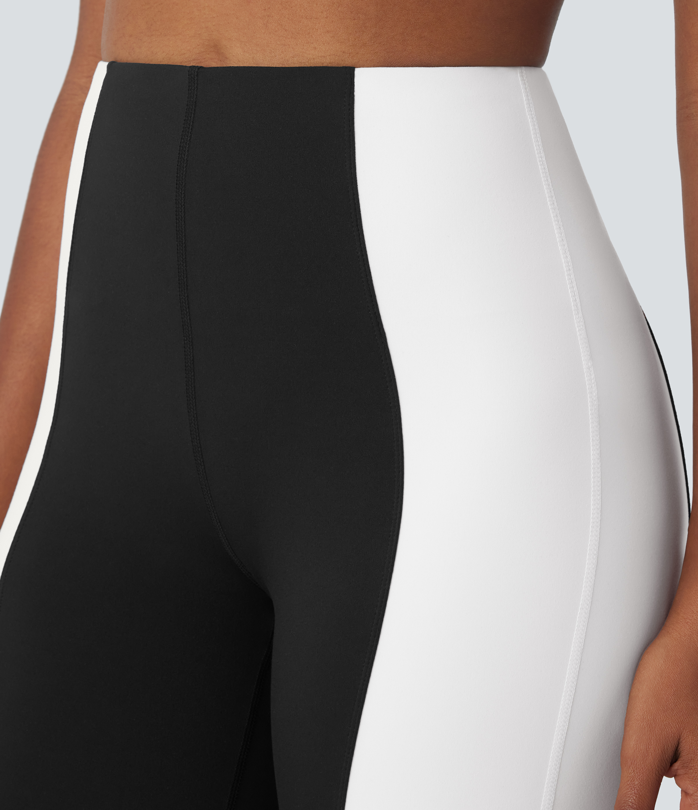 Halara High Waisted Tummy Control Split Hem Color Block Flare Casual Leggings  - Black - XL gym leggings leggings with pockets 