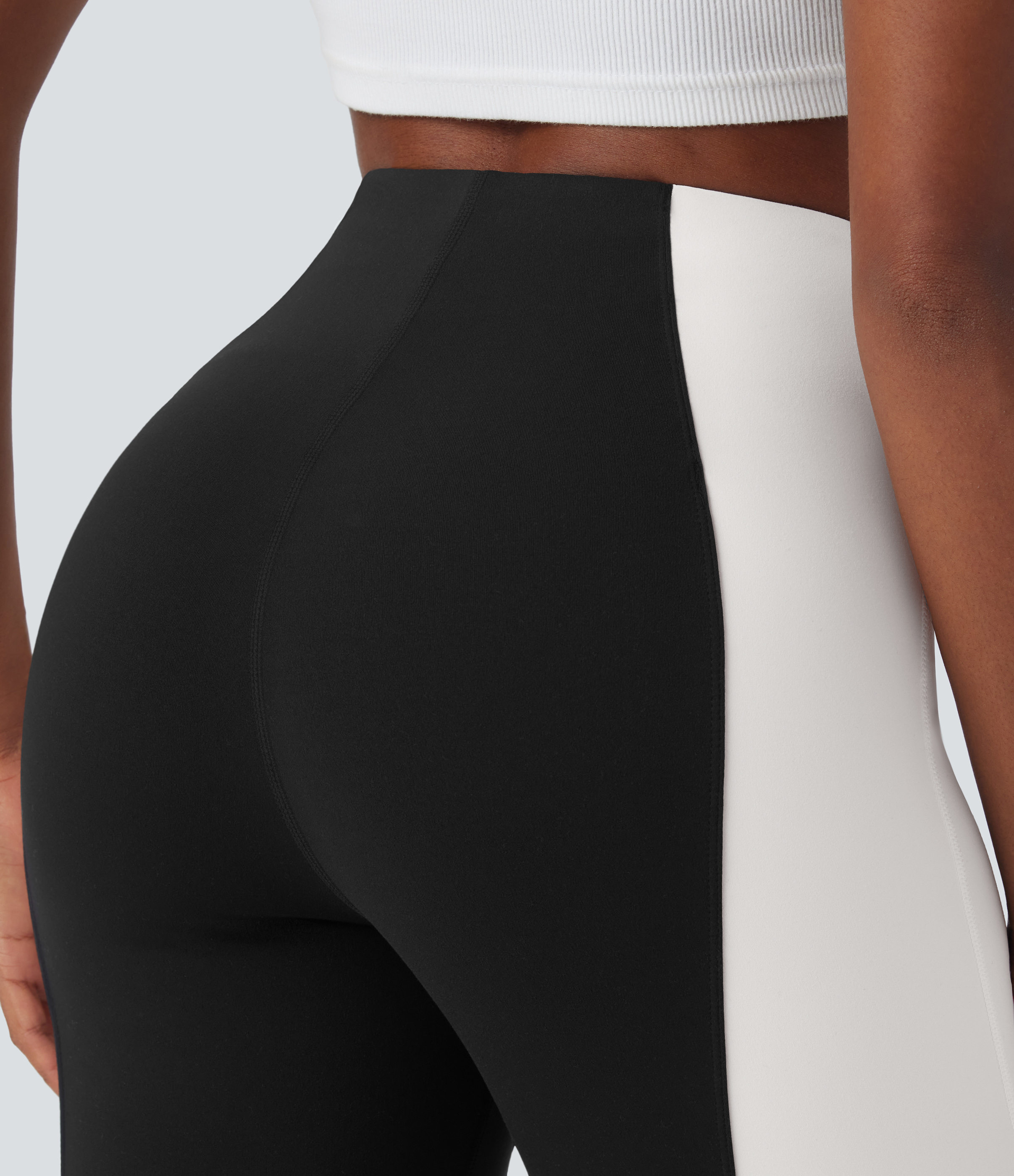Halara High Waisted Tummy Control Split Hem Color Block Flare Casual Leggings  - Black - XL gym leggings leggings with pockets 
