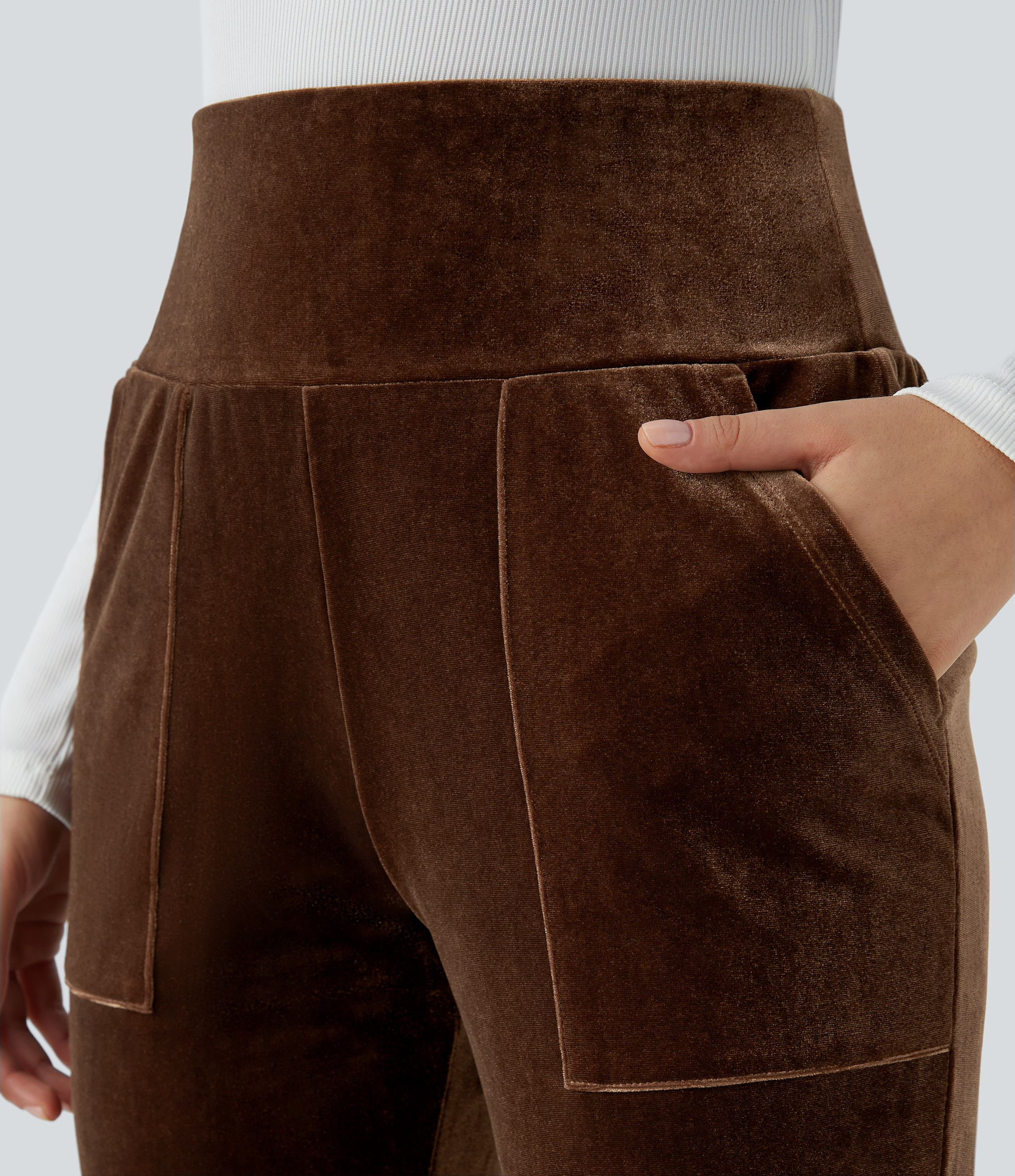 Halara High Waisted Side Pocket Velvet Casual Joggers  - Patina Brown - S(regular) 