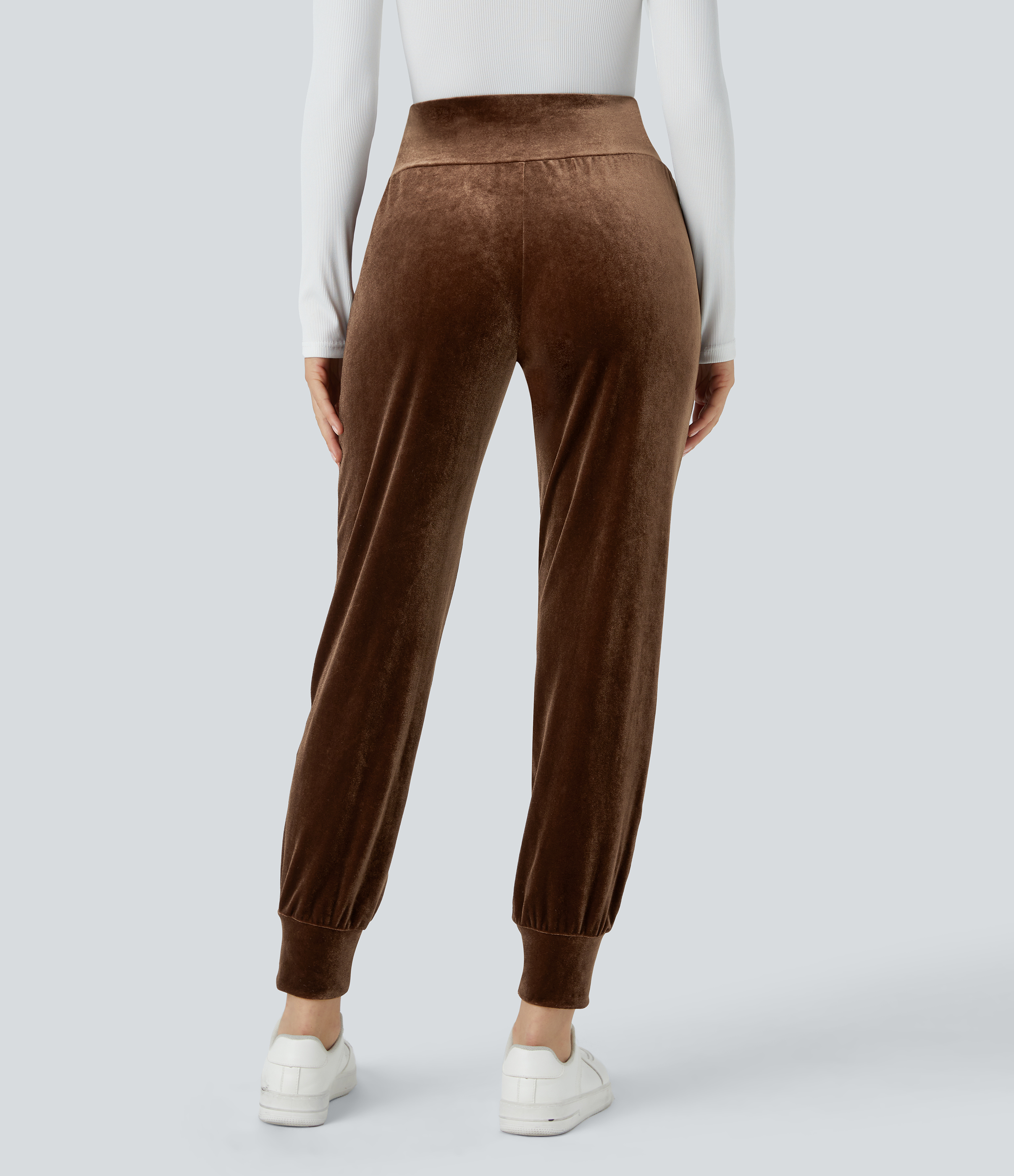 Halara High Waisted Side Pocket Velvet Casual Joggers  - Patina Brown - S(regular) 