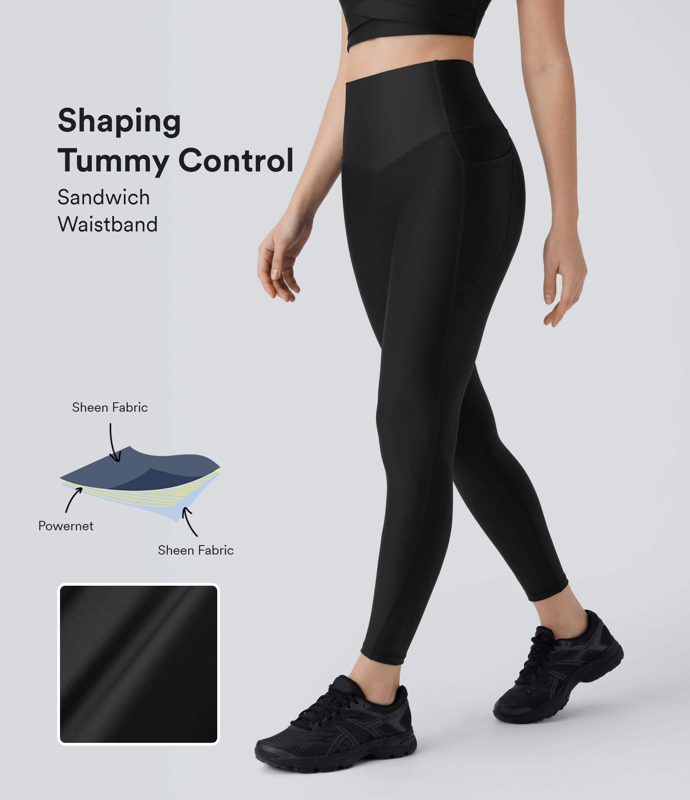Halara SoCinched High Waisted Tummy Control Side Pocket Sheen Workout Leggings  - Black - M(7/8) gym leggings leggings with pockets 