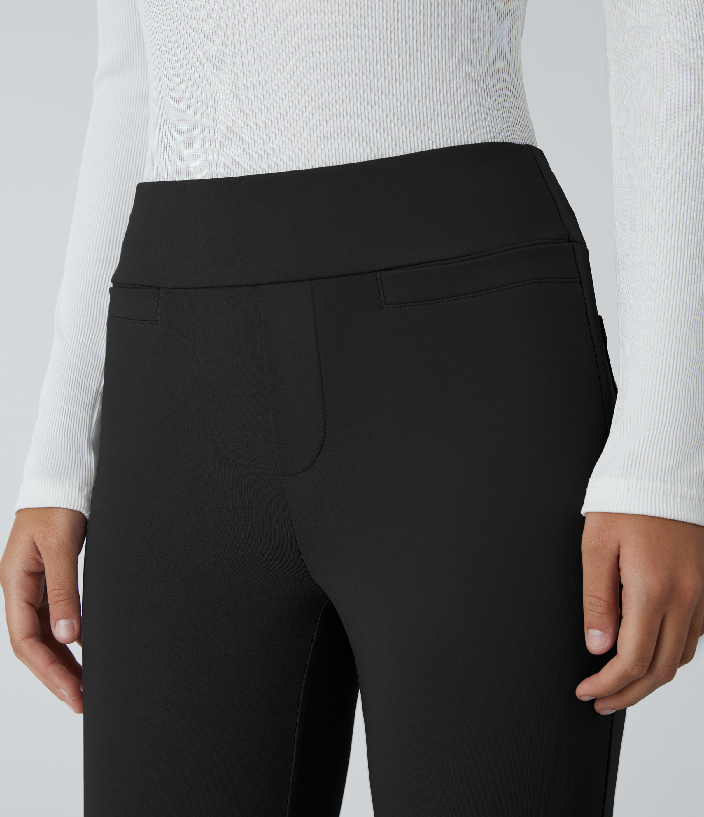 Halara Mid Rise Back Side Pocket Slight Flare Work Pants  - Black - L(regular) sweatpants jogger pants stacked sweatpants cargo joggers 