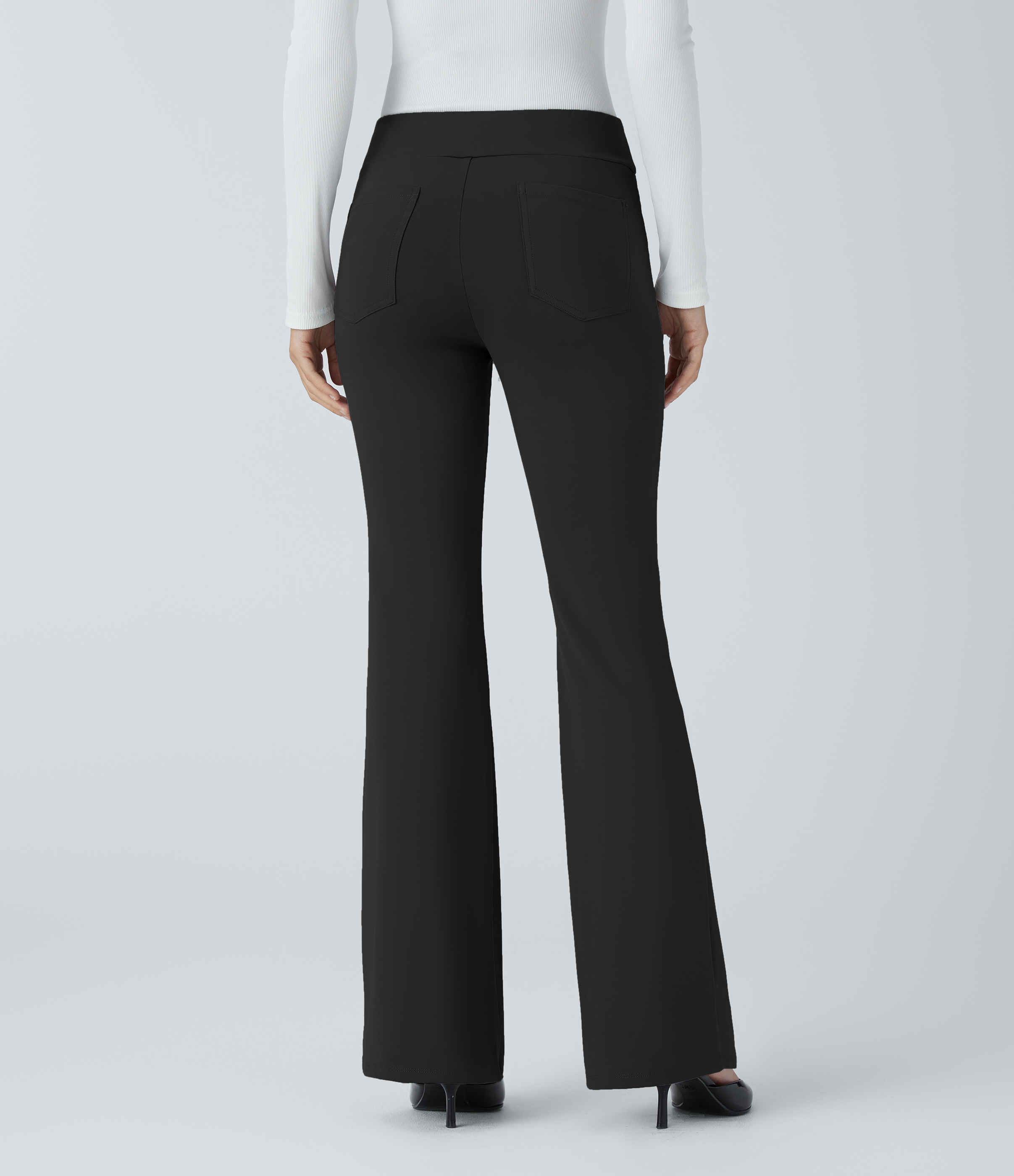 Halara Mid Rise Back Side Pocket Slight Flare Work Pants  - Black - L(regular) sweatpants jogger pants stacked sweatpants cargo joggers 