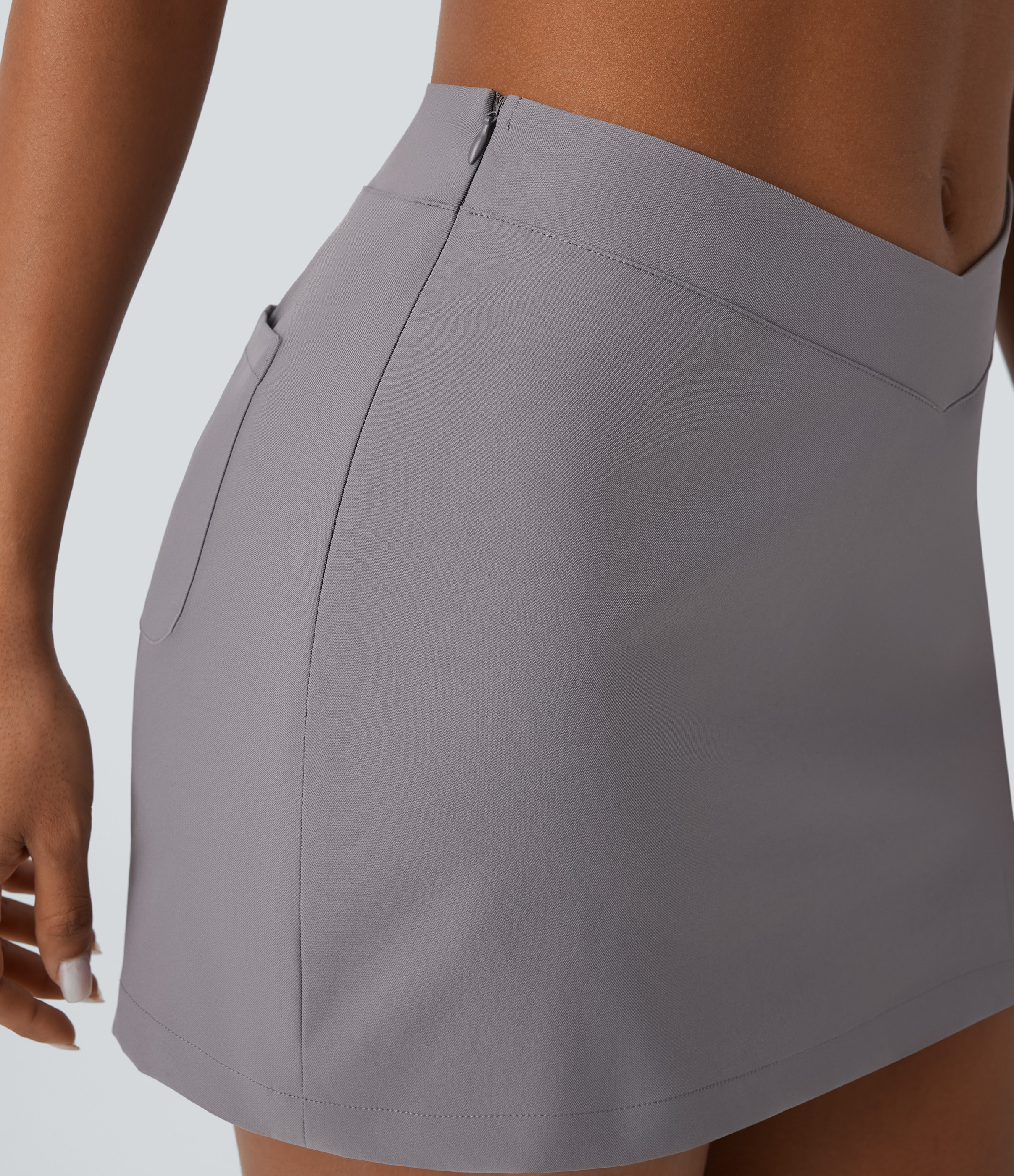 Halara Water Repellent Low Rise V Shaped Invisible Zipper Split Back Pocket Twill Mini Casual Skirt  - Steel Gray - XL(regular) 