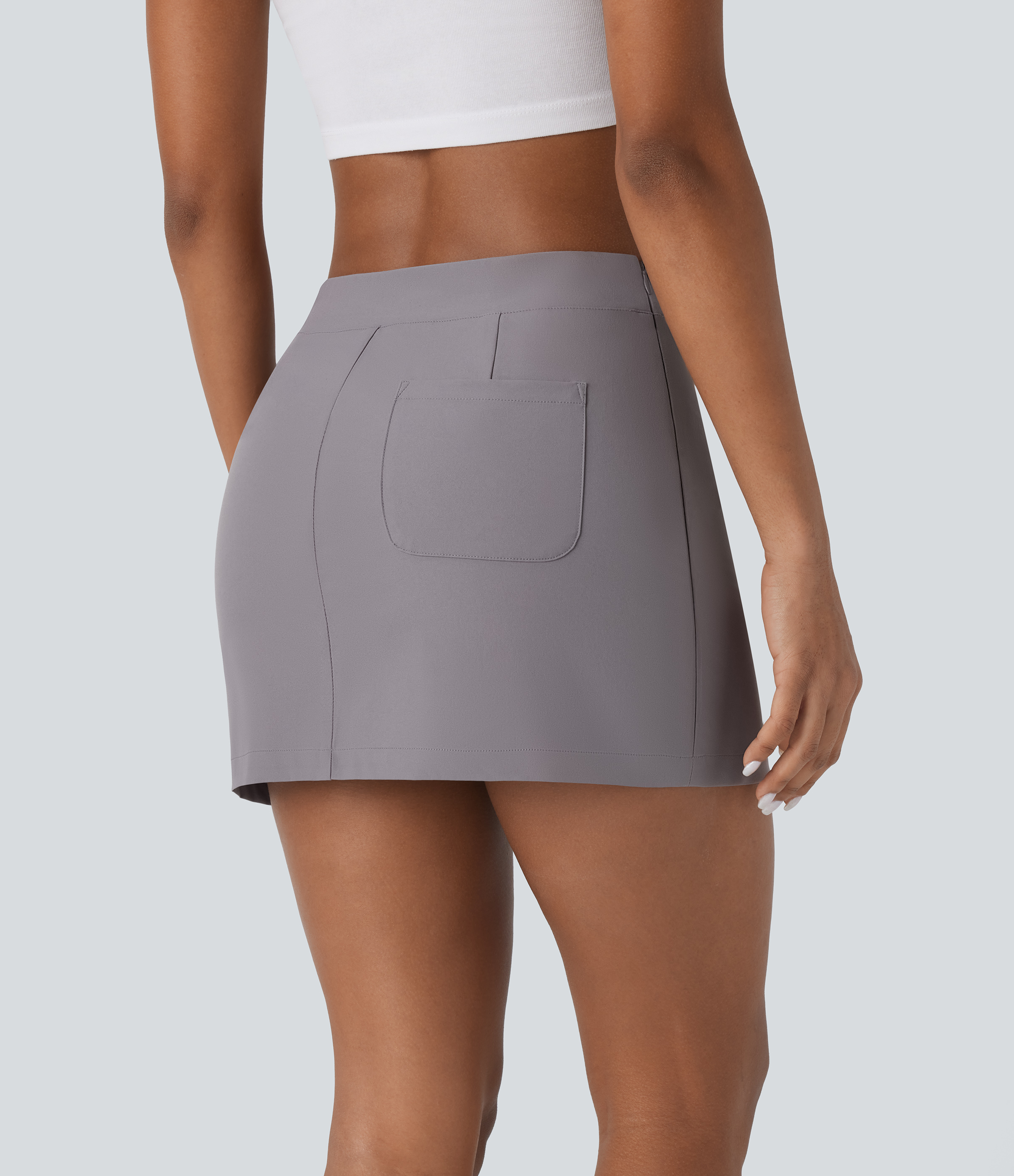 Halara Water Repellent Low Rise V Shaped Invisible Zipper Split Back Pocket Twill Mini Casual Skirt  - Steel Gray - XL(regular) 