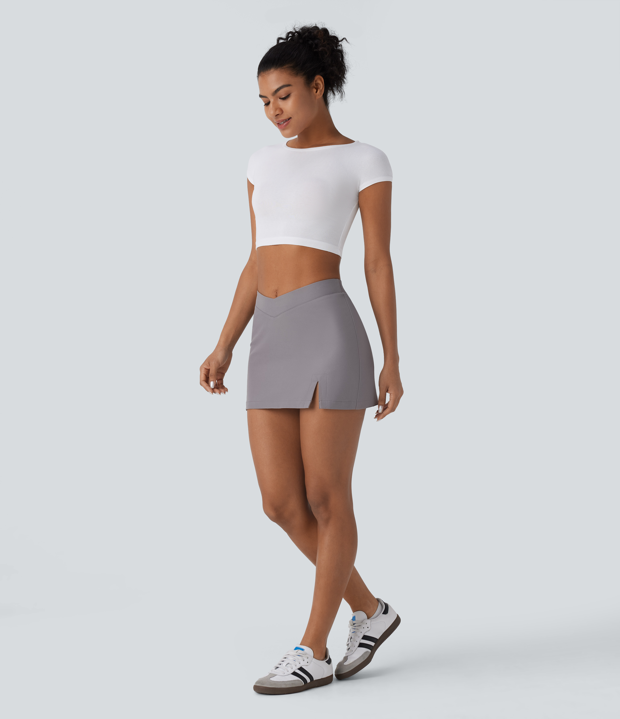 Halara Water Repellent Low Rise V Shaped Invisible Zipper Split Back Pocket Twill Mini Casual Skirt  - Steel Gray - XL(regular) 