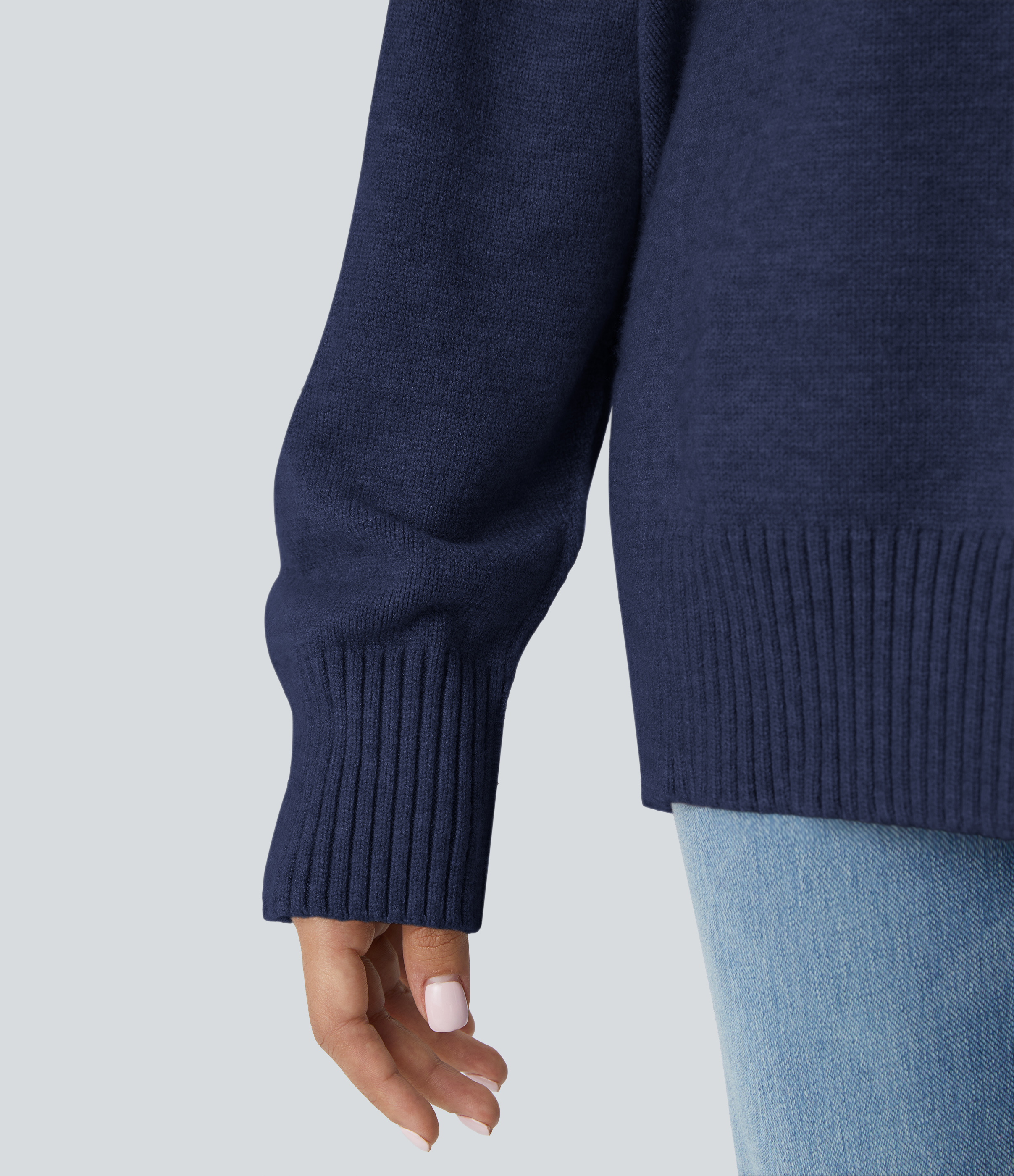 Halara Round Neck Dropped Shoulder Long Sleeve Casual Sweater  - Dark Blue - XS 