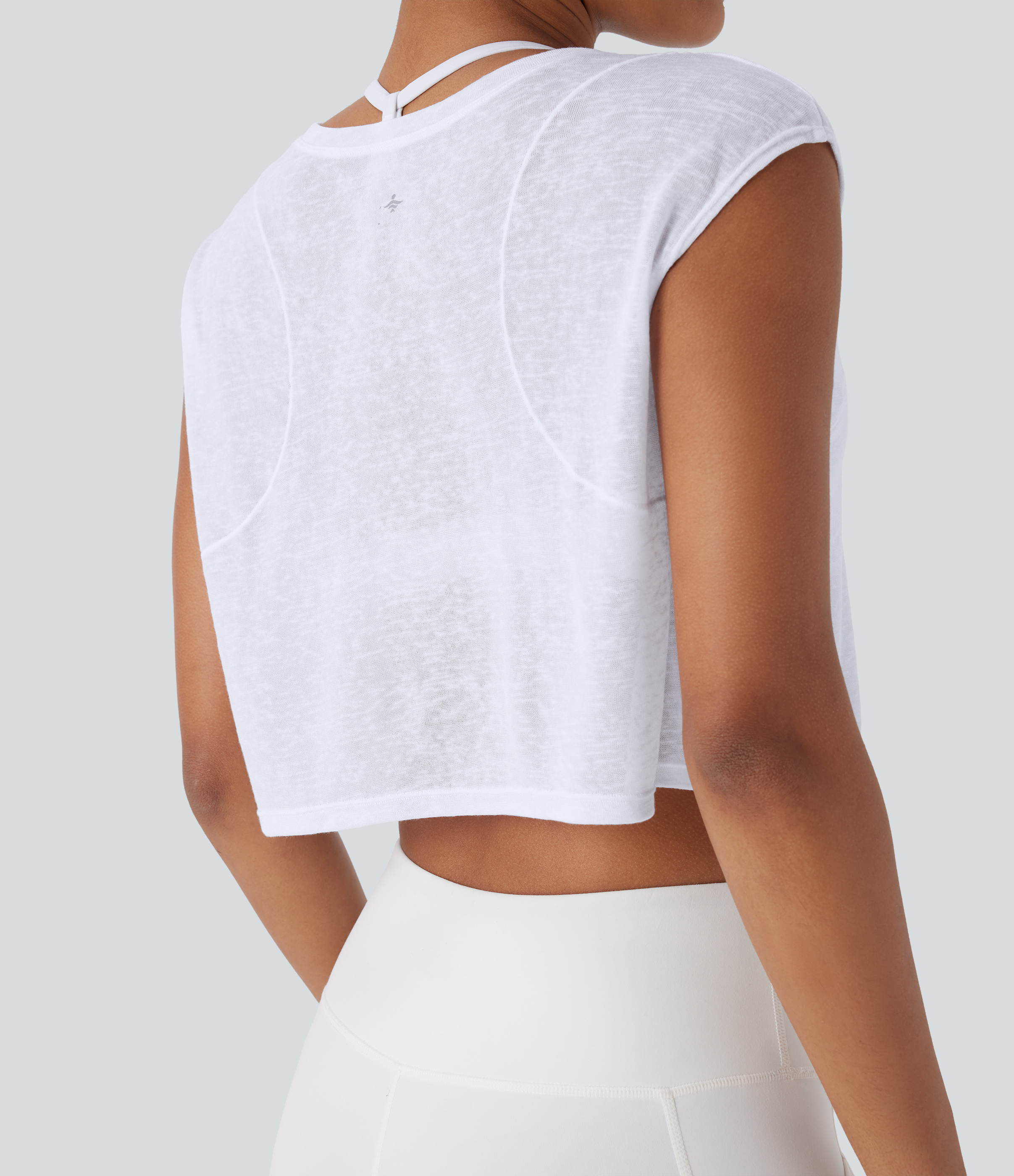 Halara Round Neck Cap Sleeve Cropped Yoga Sports Top  - White - XS 