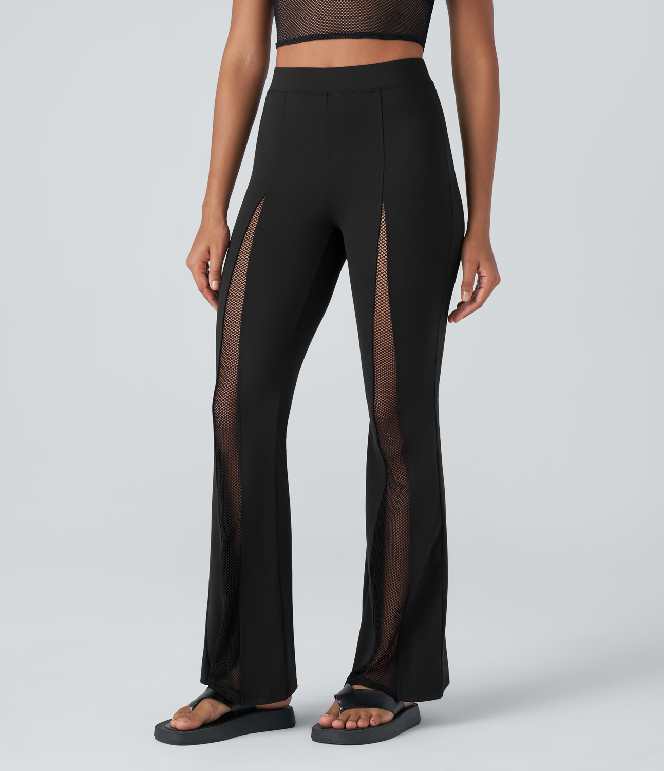 

Halara Softlyzeroв„ў Plush High Waisted Contrast Mesh Casual Flare Leggings - Black -  gym leggings leggings with pockets