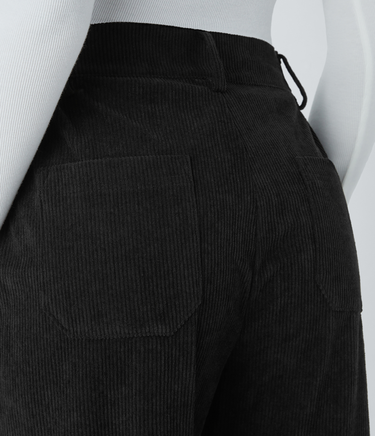 Halara Mid Rise Button Zipper Side Pocket Corduroy Straight Leg Casual Pants  - Black - XL sweatpants jogger pants stacked sweatpants 