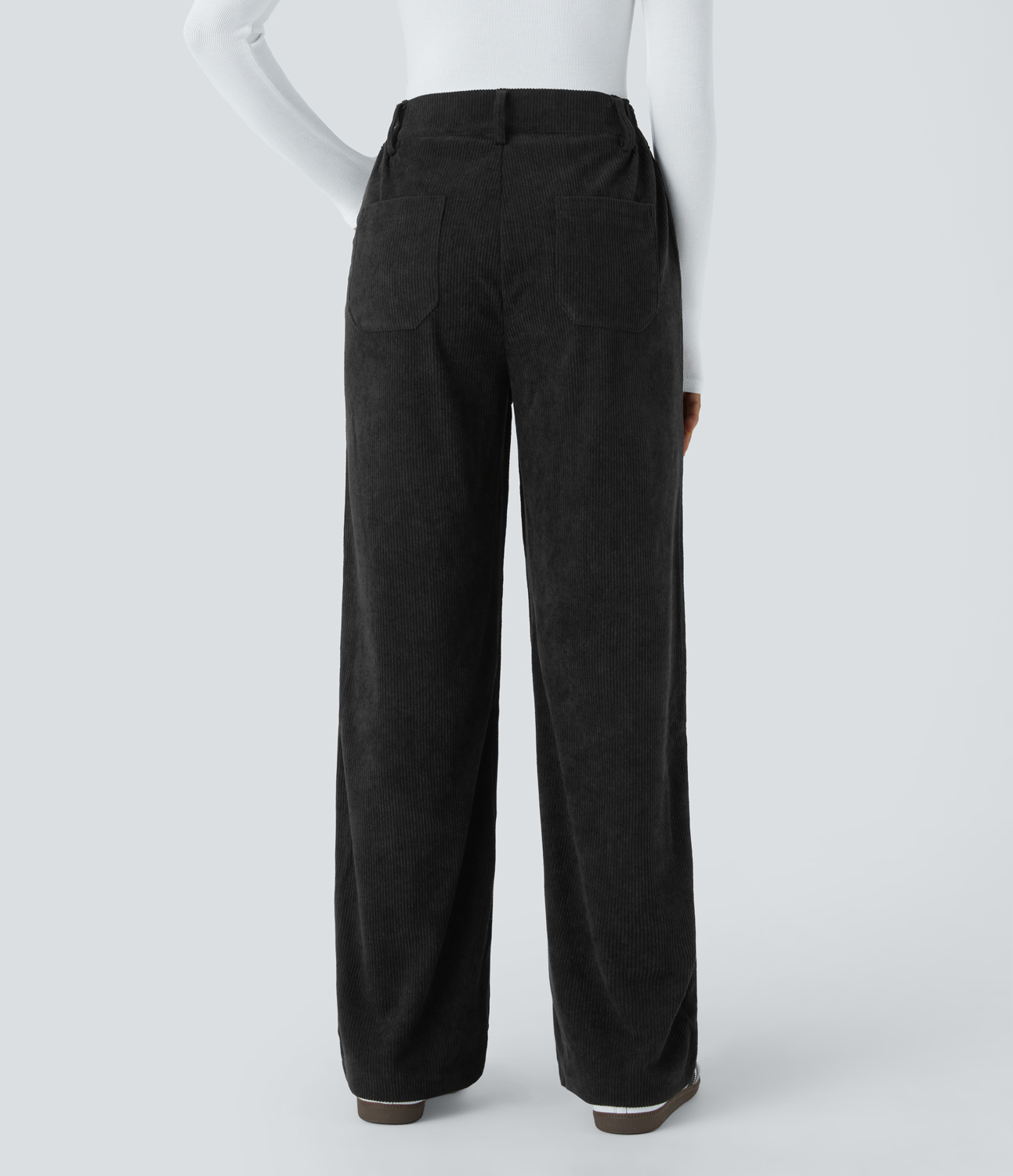 Halara Mid Rise Button Zipper Side Pocket Corduroy Straight Leg Casual Pants  - Black - XL sweatpants jogger pants stacked sweatpants 