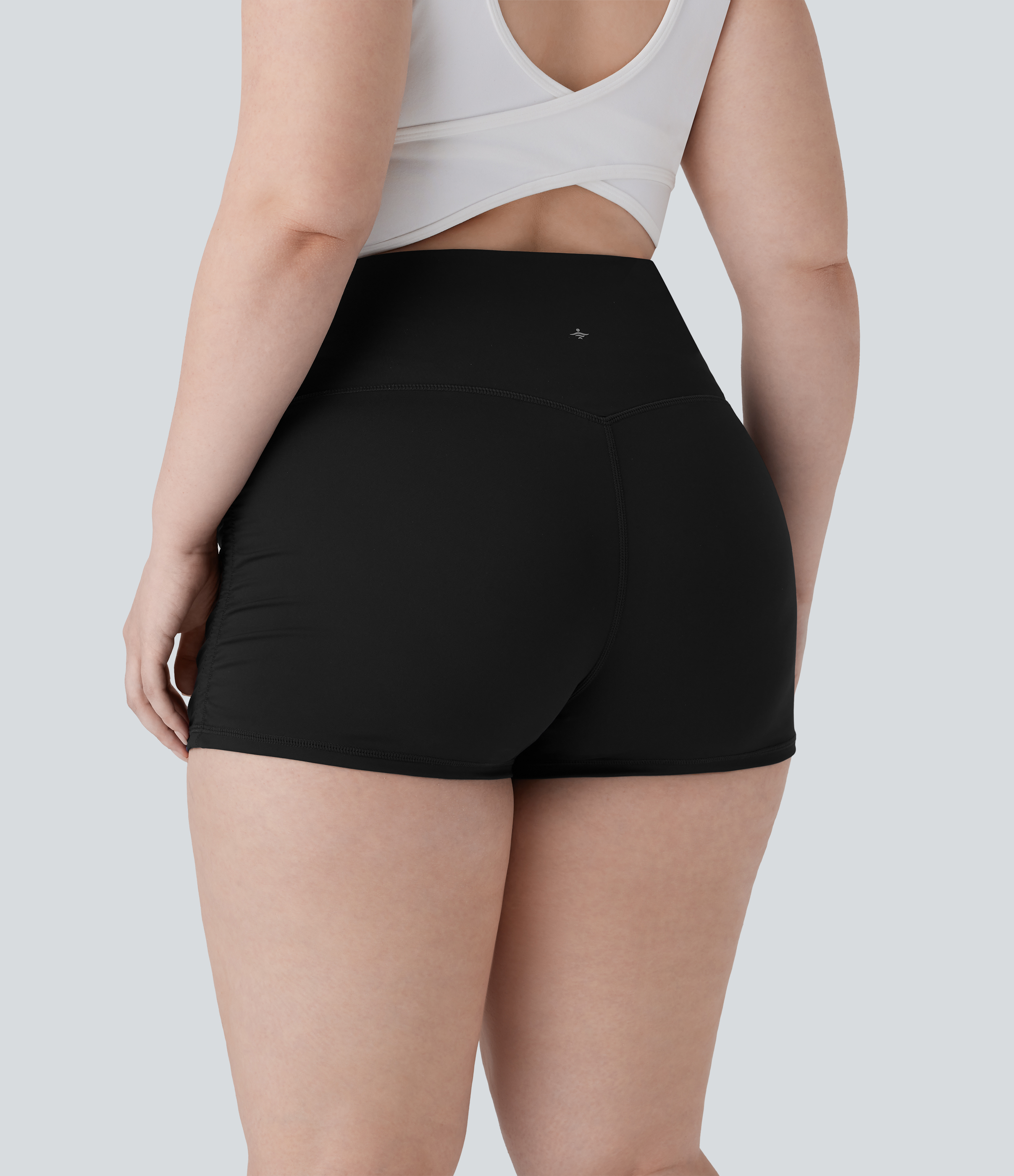 Black SoftlyZero™ QuickDry High Waisted Tummy Control Ruched Running Plus Size Biker Shorts 2.5'' / 2