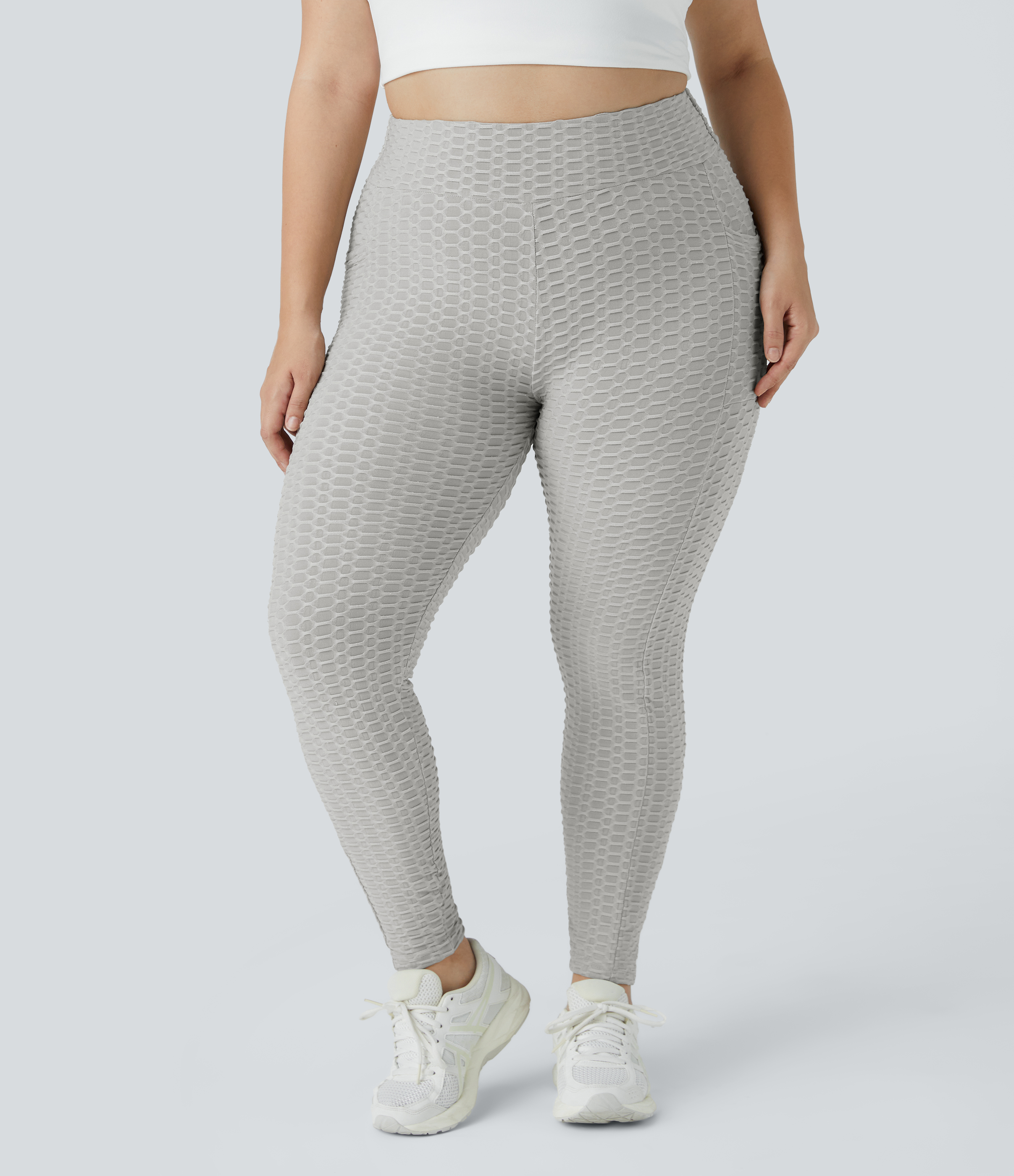 Halara High Waisted Ruched Butt Lifting Honeycomb Plus Size Yoga 7/8 Leggings  - Aloof Grey - 3X 