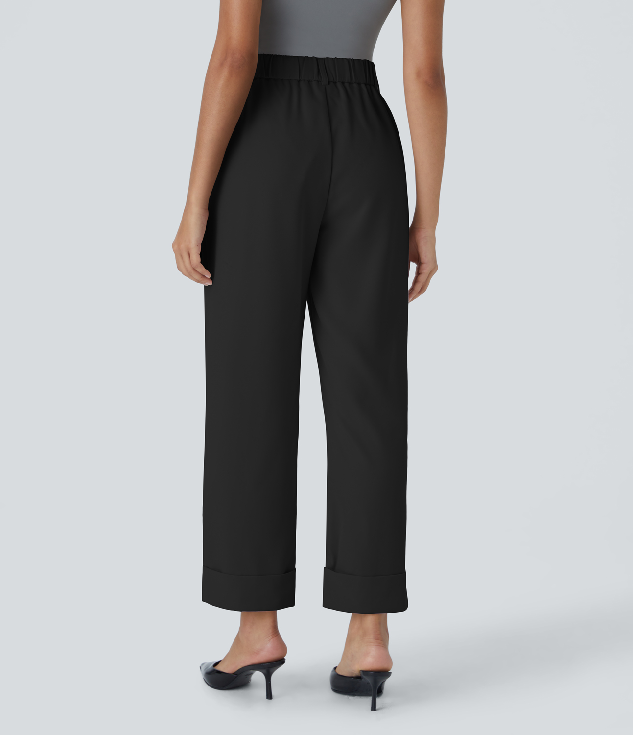 Halara High Waisted Button Zipper Plicated Side Pocket Work Pants  - Black - L(regular) sweatpants jogger pants stacked sweatpants 