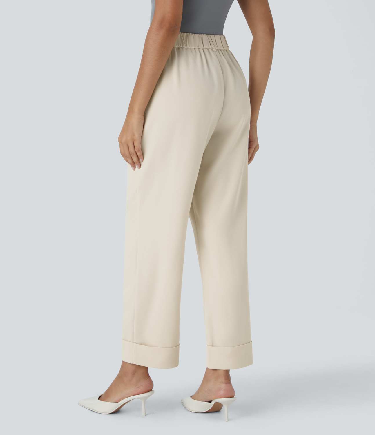 Halara High Waisted Button Zipper Plicated Side Pocket Work Pants  - Arctic Wolf - M(regular) sweatpants jogger pants stacked sweatpants 