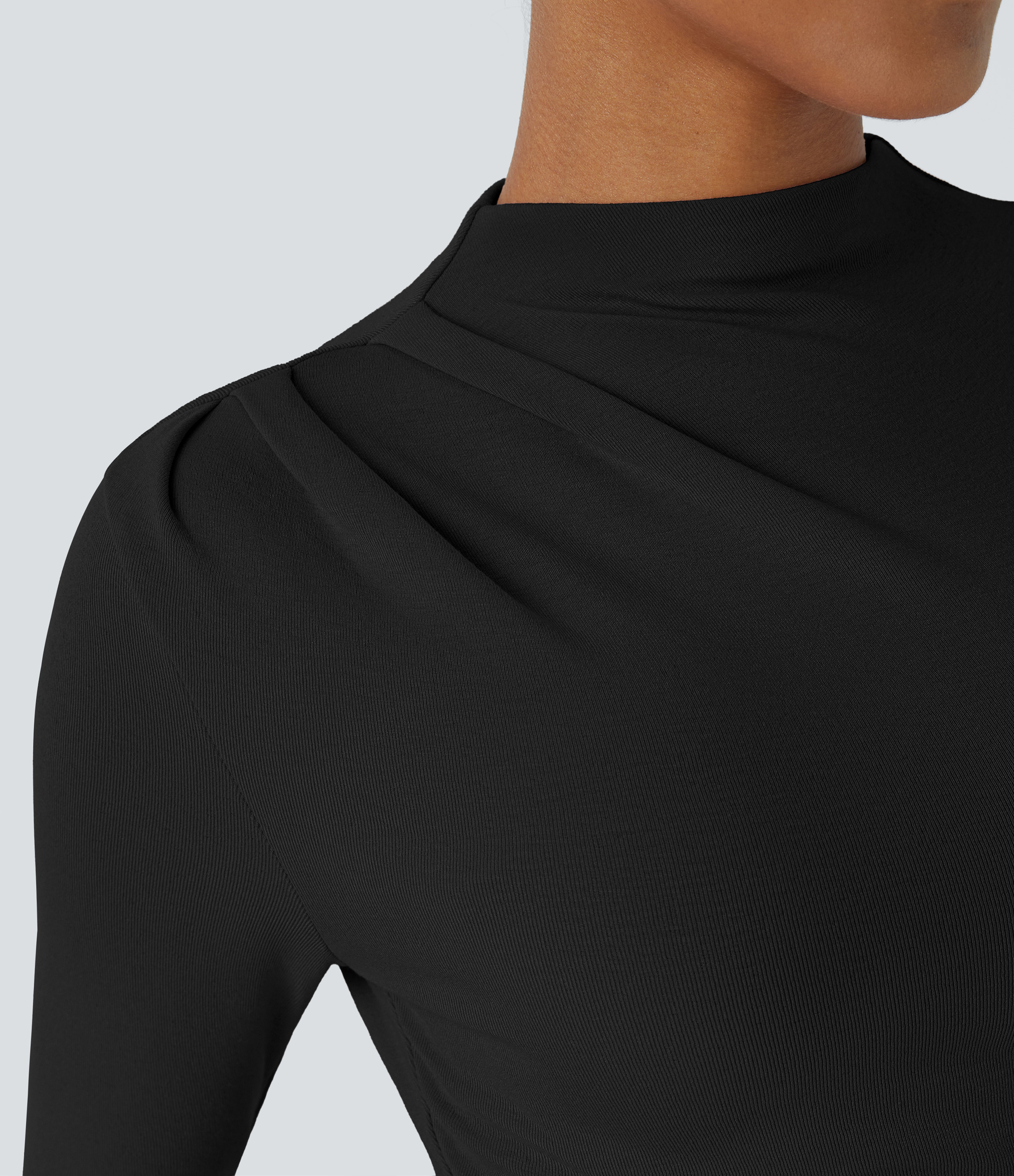 Halara Funnel Neck Long Sleeve Ruched Skinny Thermal Casual Top Tank Top - Black - XS golf tops halter top tunic tops sleeveless tops 