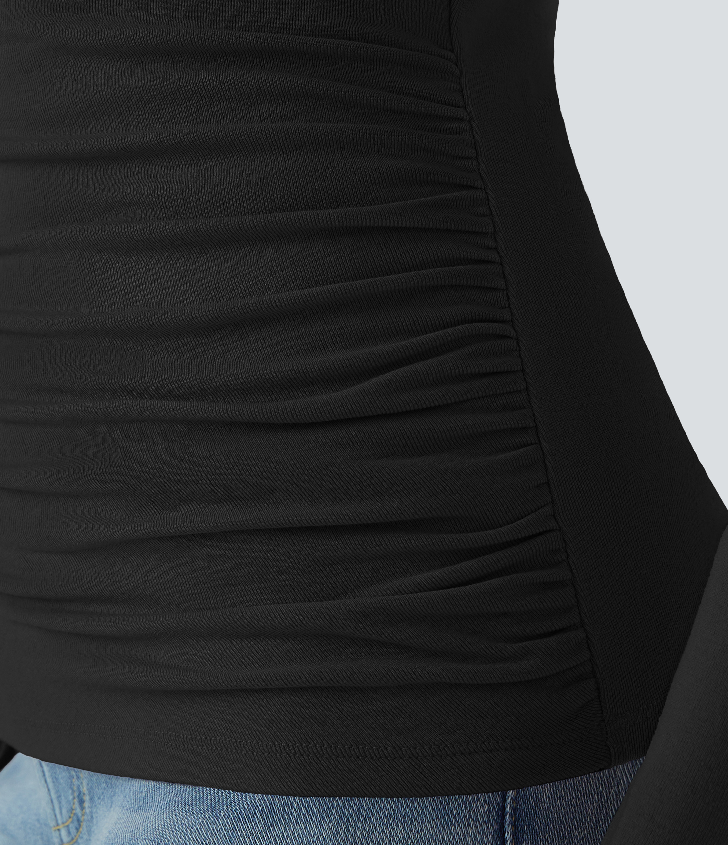 Halara Funnel Neck Long Sleeve Ruched Skinny Thermal Casual Top Tank Top - Black - XS golf tops halter top tunic tops sleeveless tops 