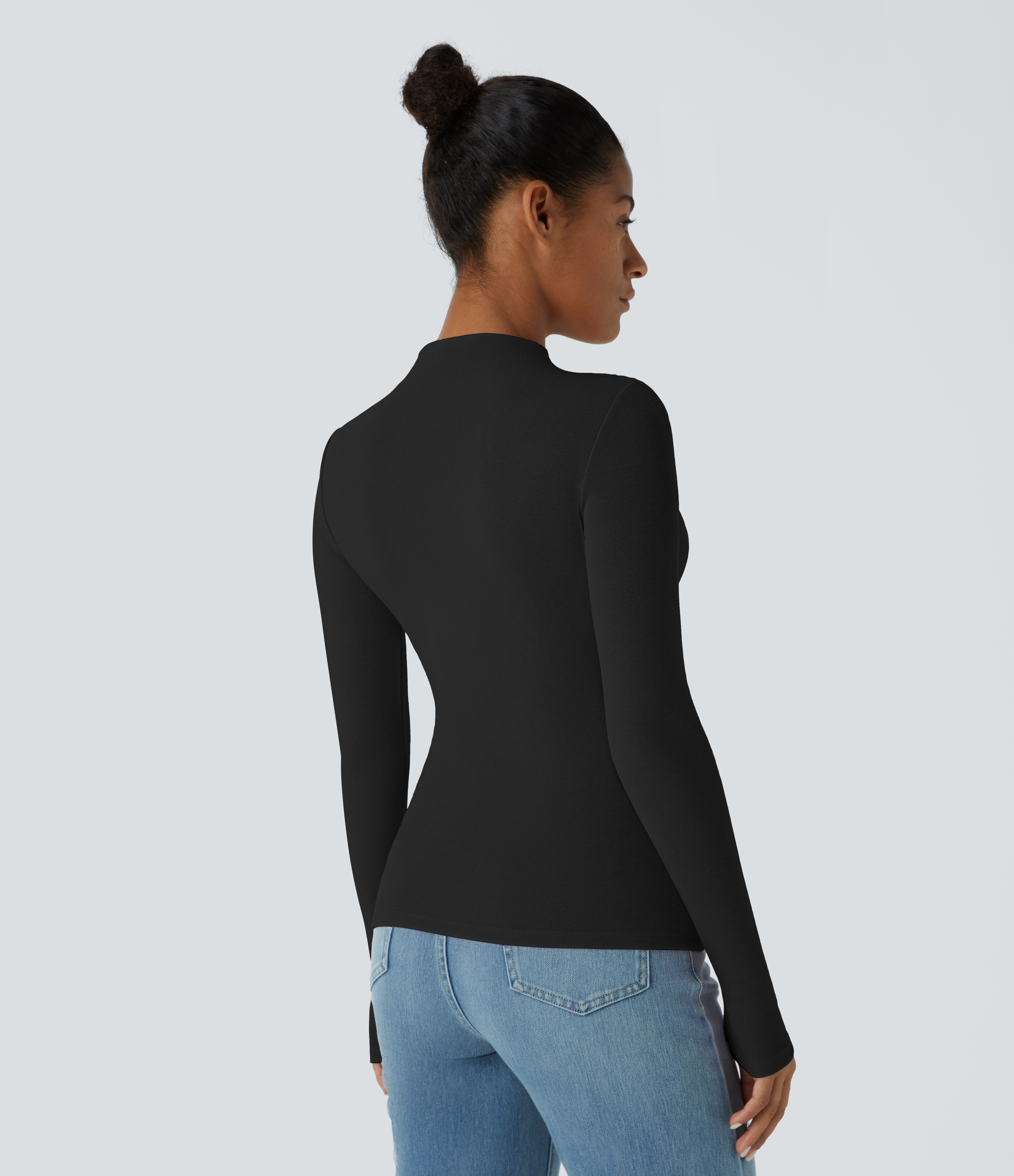 Halara Funnel Neck Long Sleeve Ruched Skinny Thermal Casual Top Tank Top - Black - XS golf tops halter top tunic tops sleeveless tops 