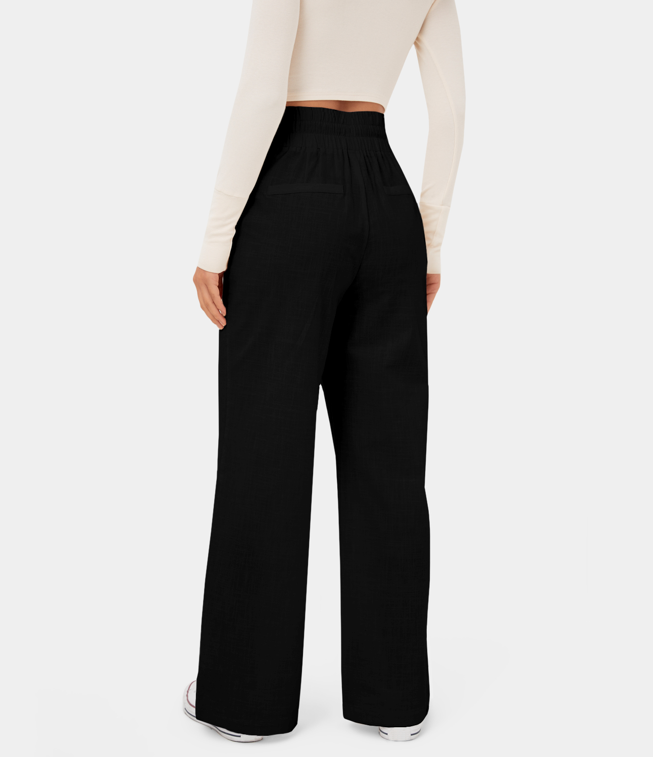 

Halara High Waisted Drawstring Side Zip Pocket Wide Leg Casual Linen-Feel Pants - Black -  sweatpants jogger pants stacked sweatpants