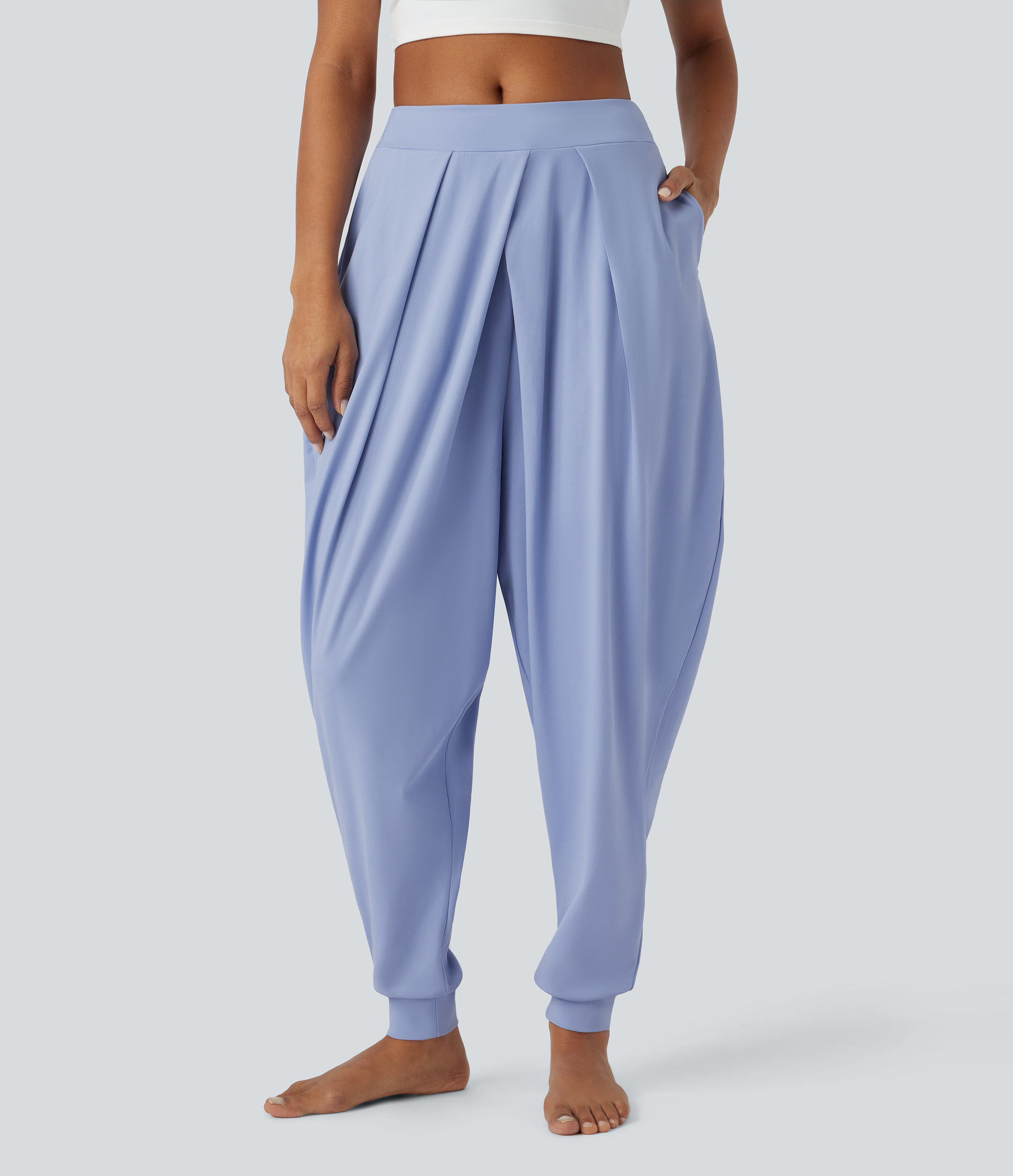 Halara Mid Rise Plicated Multiple Pockets Ankle Length Harem Casual Joggers  - Blue Heron - XL(regular) 