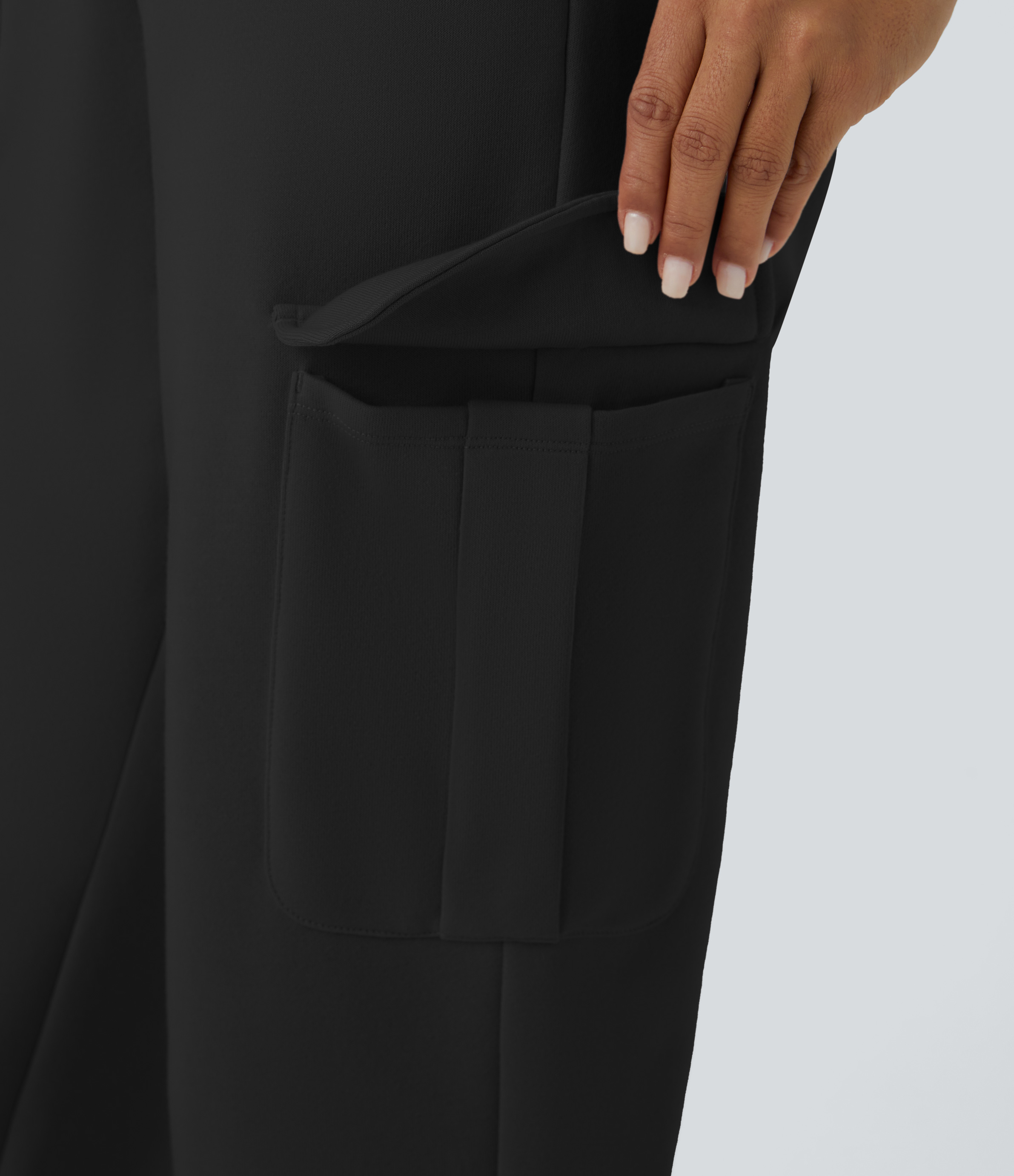 Halara High Waisted Drawstring Multiple Pockets Fleece Casual Pants  - Black - XS(regular) 