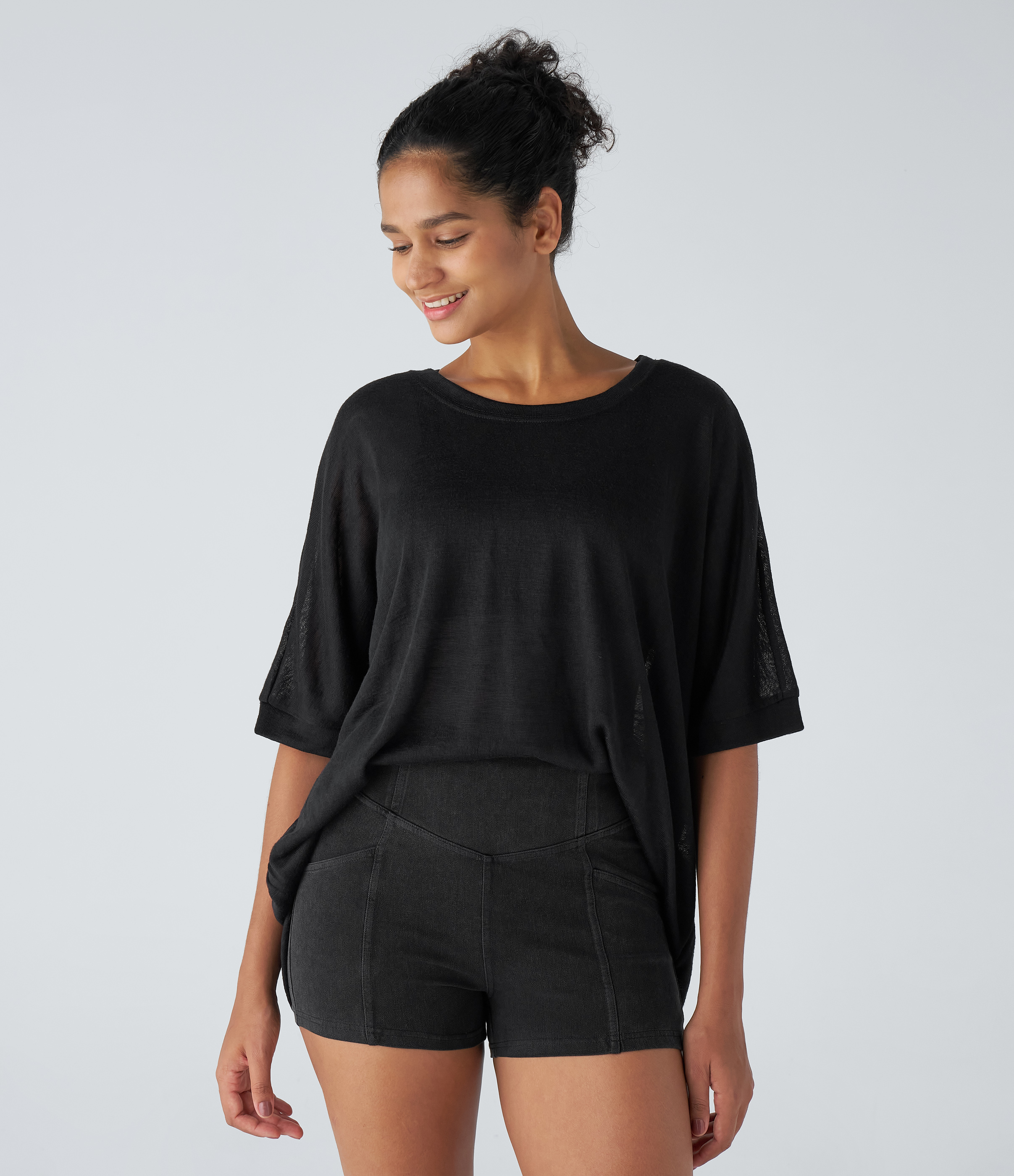 Halara Asymmetric Split Hem Sheer Oversize Casual Top Tank Top - Black - L golf tops halter top tunic tops sleeveless tops backless top 