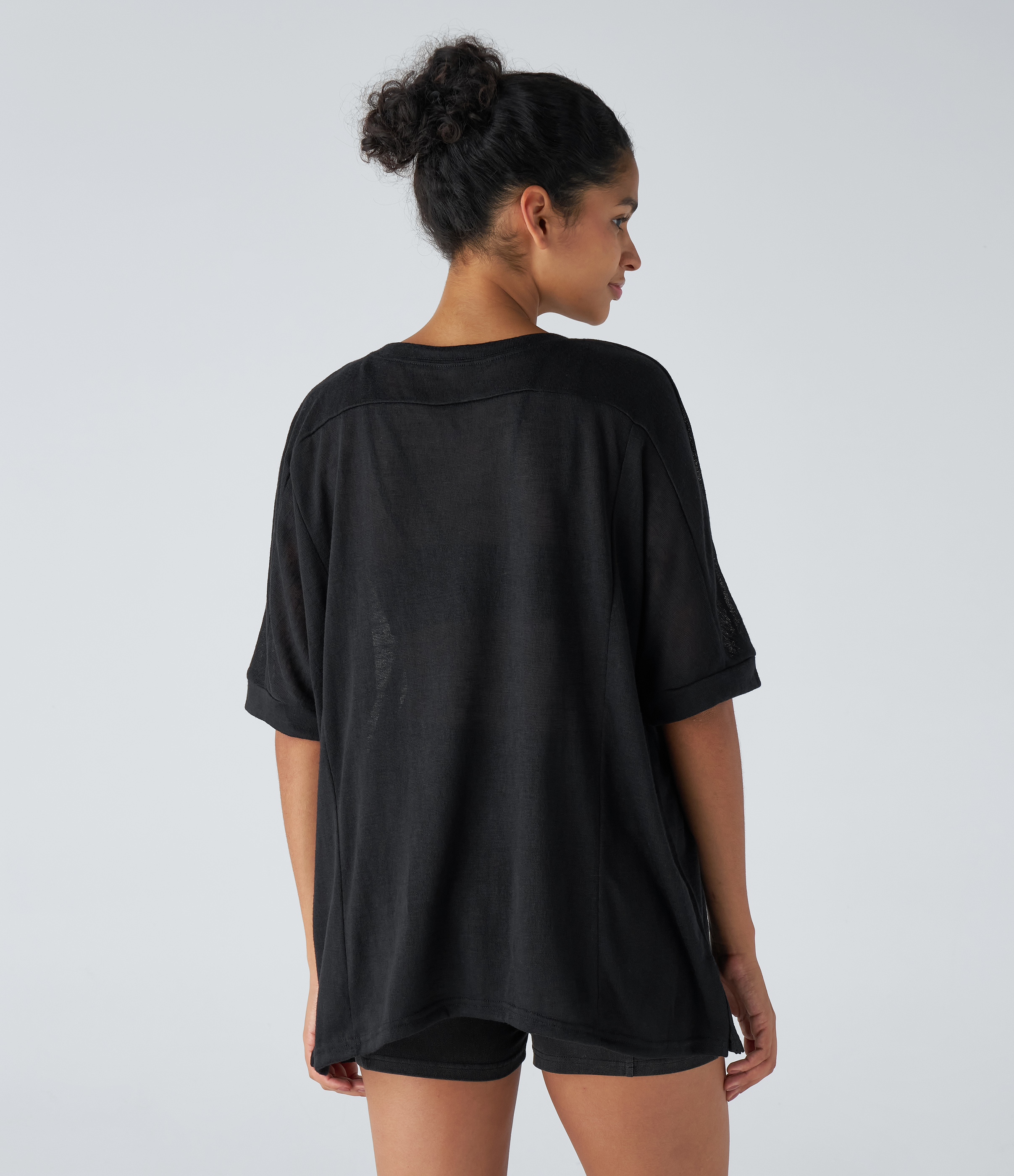 Halara Asymmetric Split Hem Sheer Oversize Casual Top Tank Top - Black - L golf tops halter top tunic tops sleeveless tops backless top 