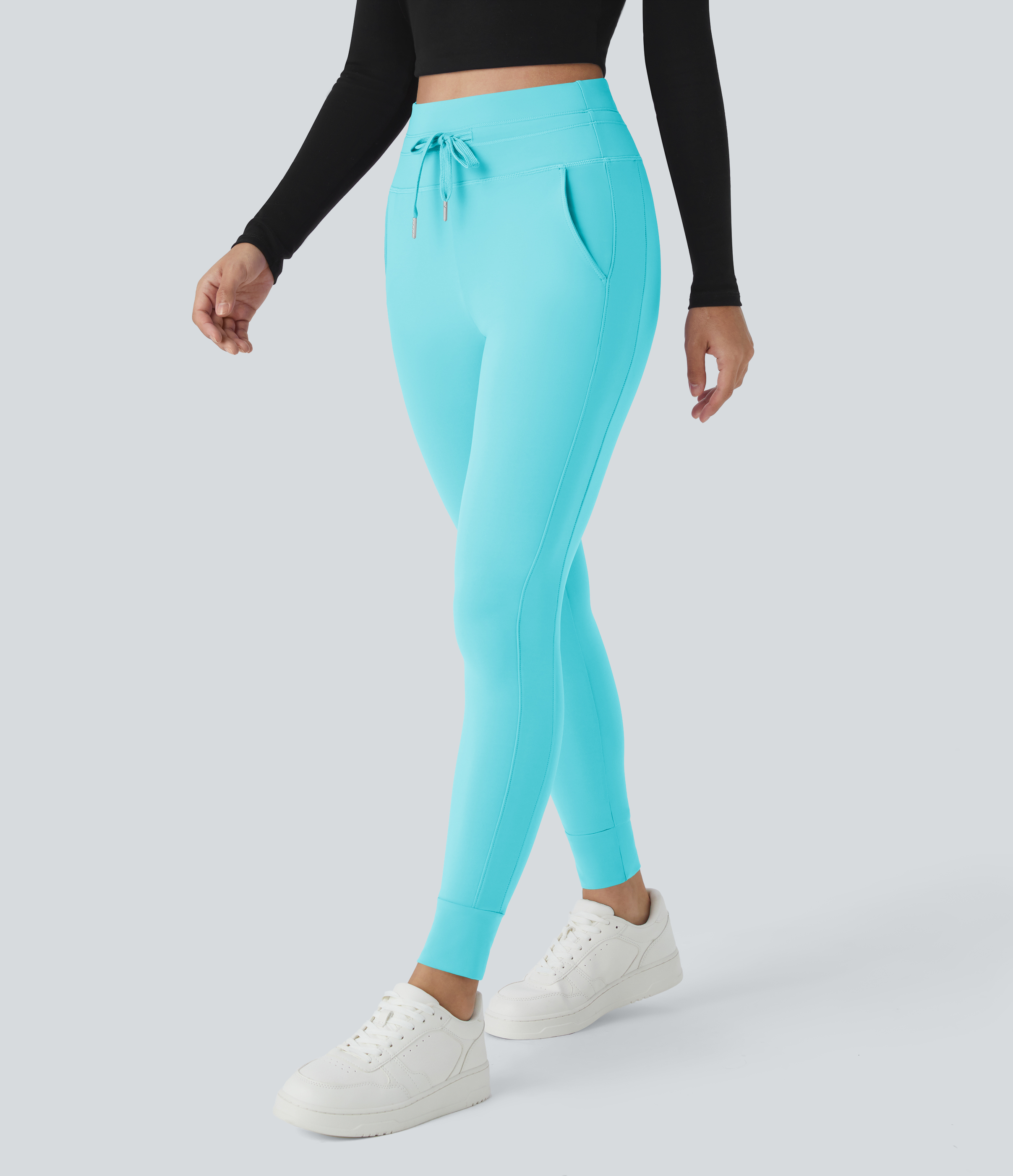 Halara Softlyzeroв„ў Airy High Waisted Drawstring Side Pocket Plain Cool Touch Full Length Joggers-UPF50+  - Loka Blue - XS(petite) 