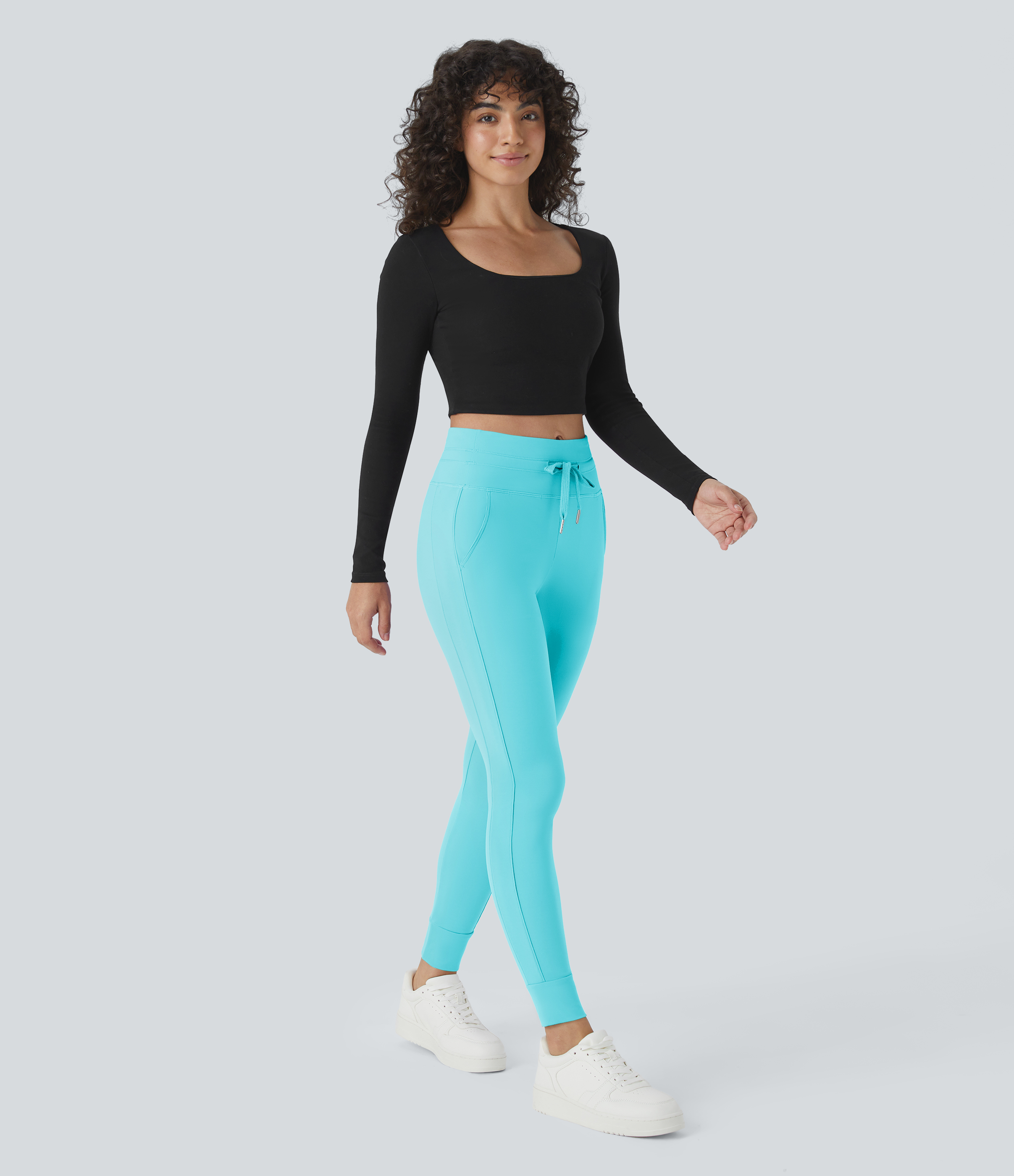 Halara Softlyzeroв„ў Airy High Waisted Drawstring Side Pocket Plain Cool Touch Full Length Joggers-UPF50+  - Loka Blue - XS(petite) 