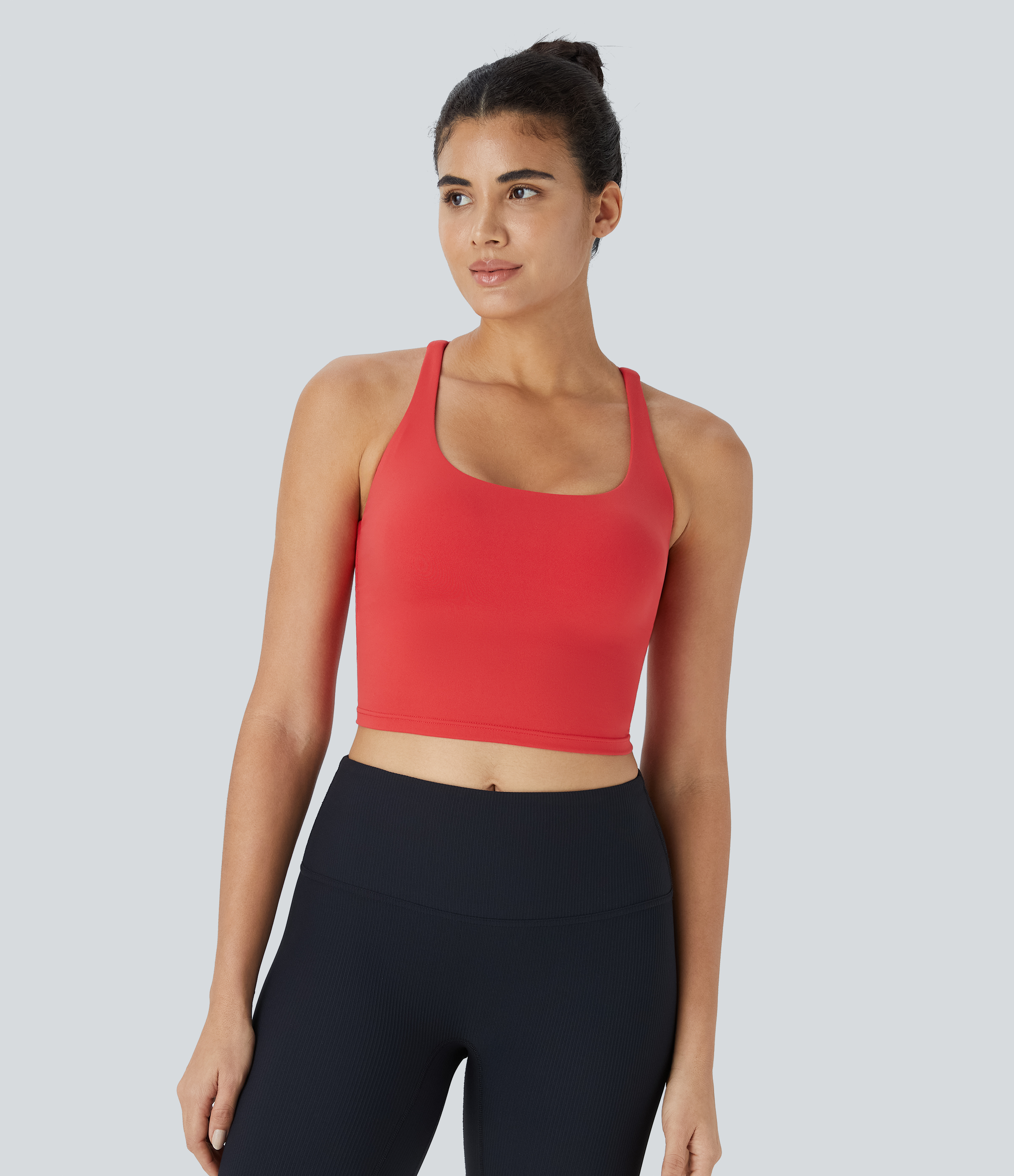 Halara Crisscross Backless Cropped Yoga Tank Top Tank Top - Bittersweet - M golf tops halter top tunic tops sleeveless tops backless top 