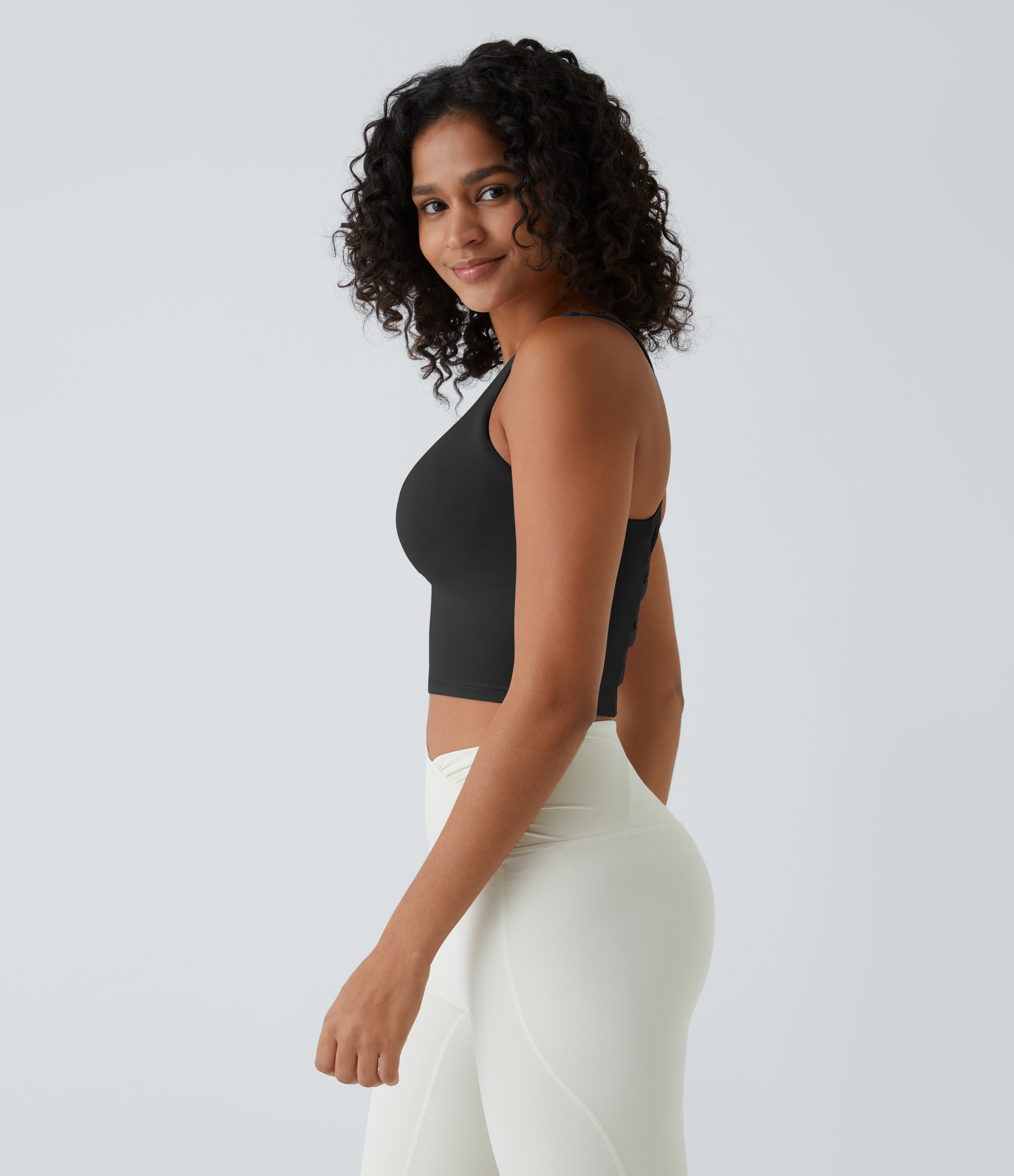 Halara Crisscross Backless Cropped Yoga Tank Top Tank Top - Black - L golf tops halter top tunic tops sleeveless tops backless top 
