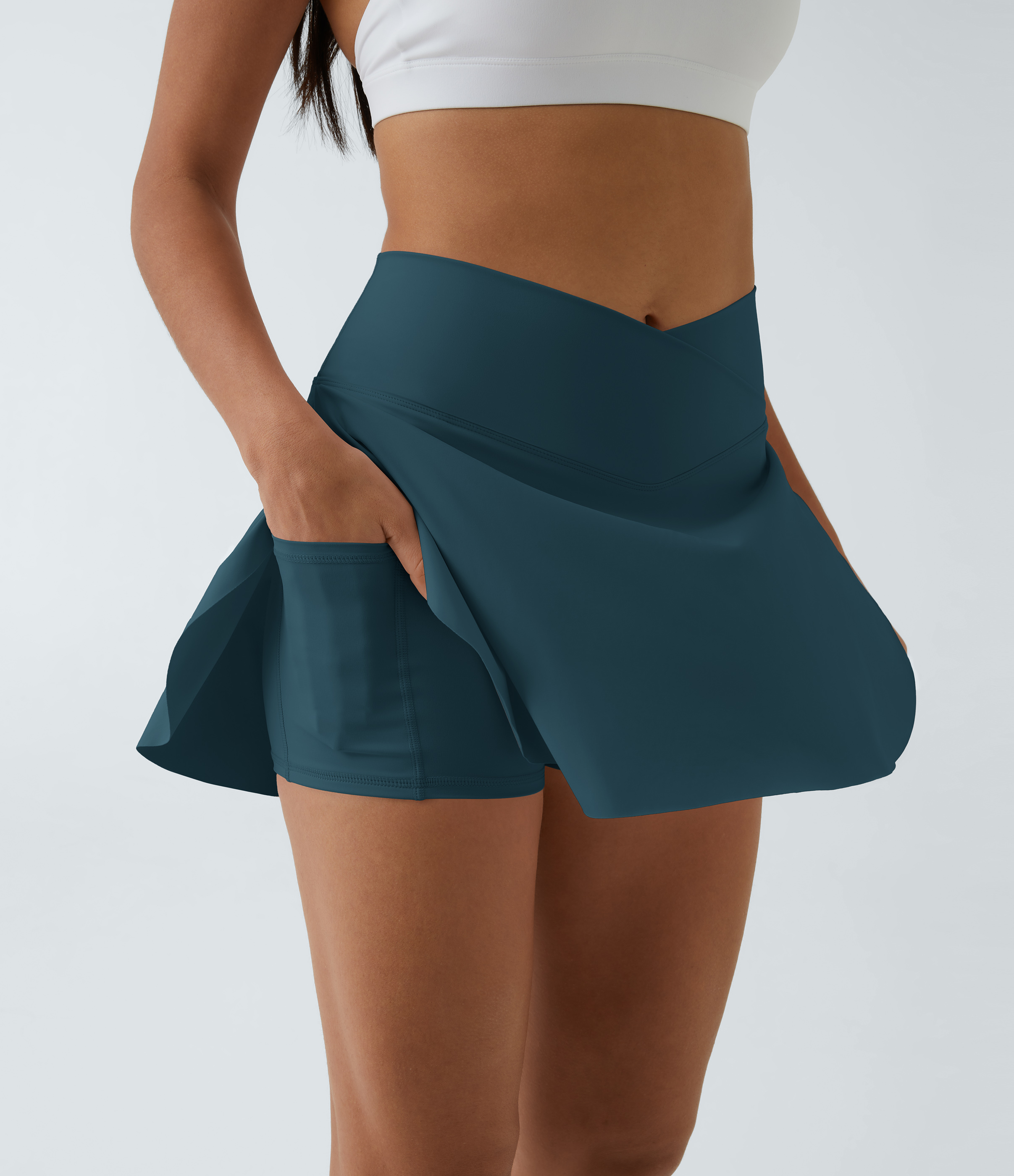 Halara Softlyzeroв„ў Airy Crossover Side Pocket 2-in-1 Cool Touch Tennis Skirt-Lucid-Longer Length  - Ink Green - L(Long) 