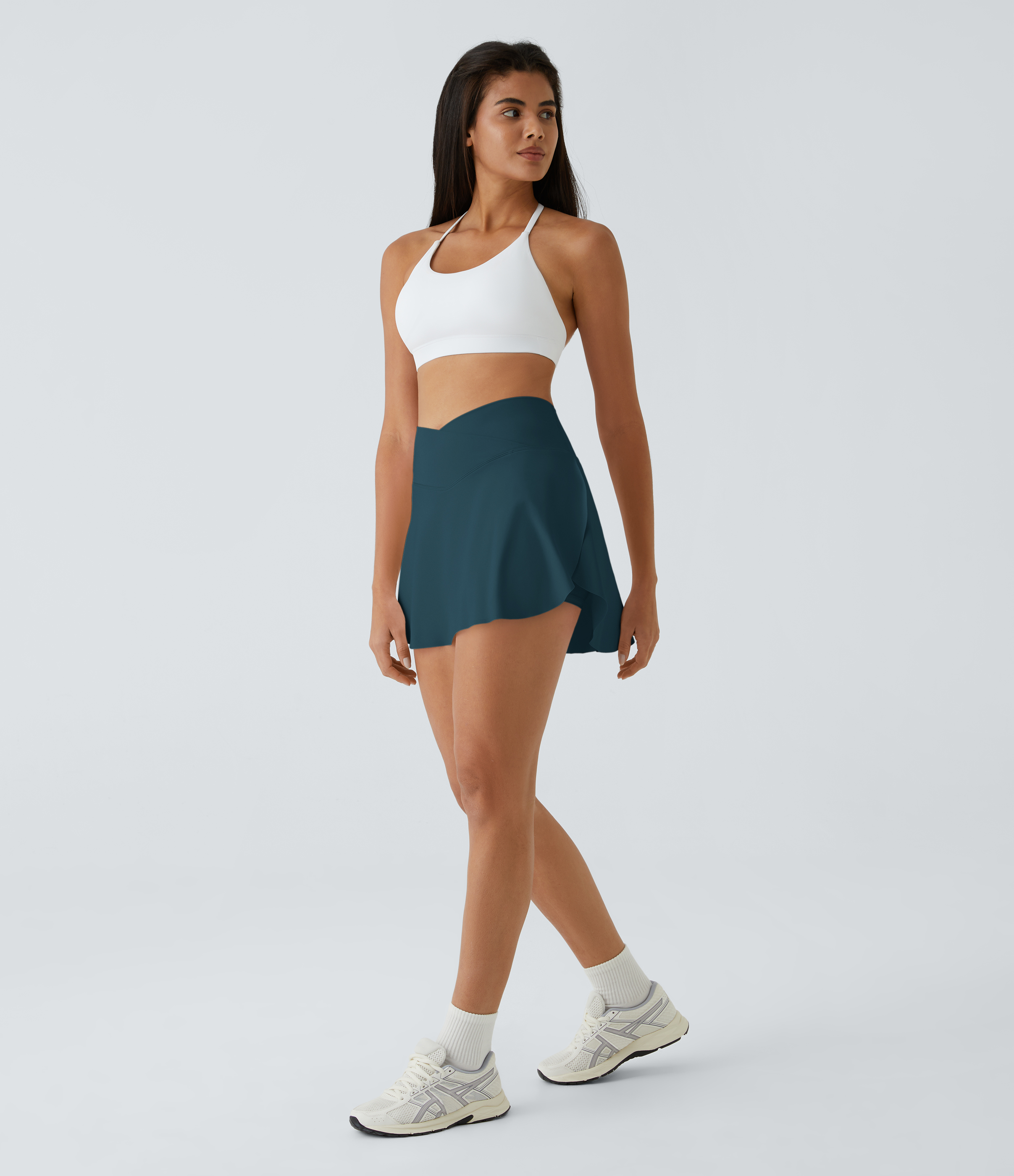 Halara Softlyzeroв„ў Airy Crossover Side Pocket 2-in-1 Cool Touch Tennis Skirt-Lucid-Longer Length  - Ink Green - L(Long) 