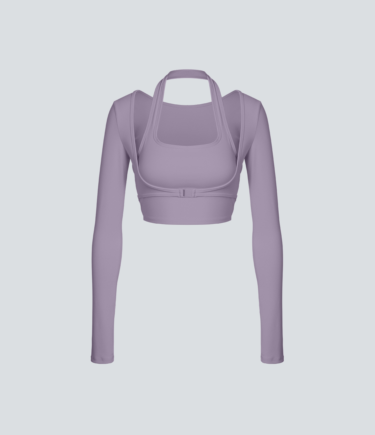 Halara Softlyzeroв„ў Plush Halter Thumb Hole Long Sleeve Cropped 2-in-1 Yoga Sports Top  - Tulip Purple - XS 